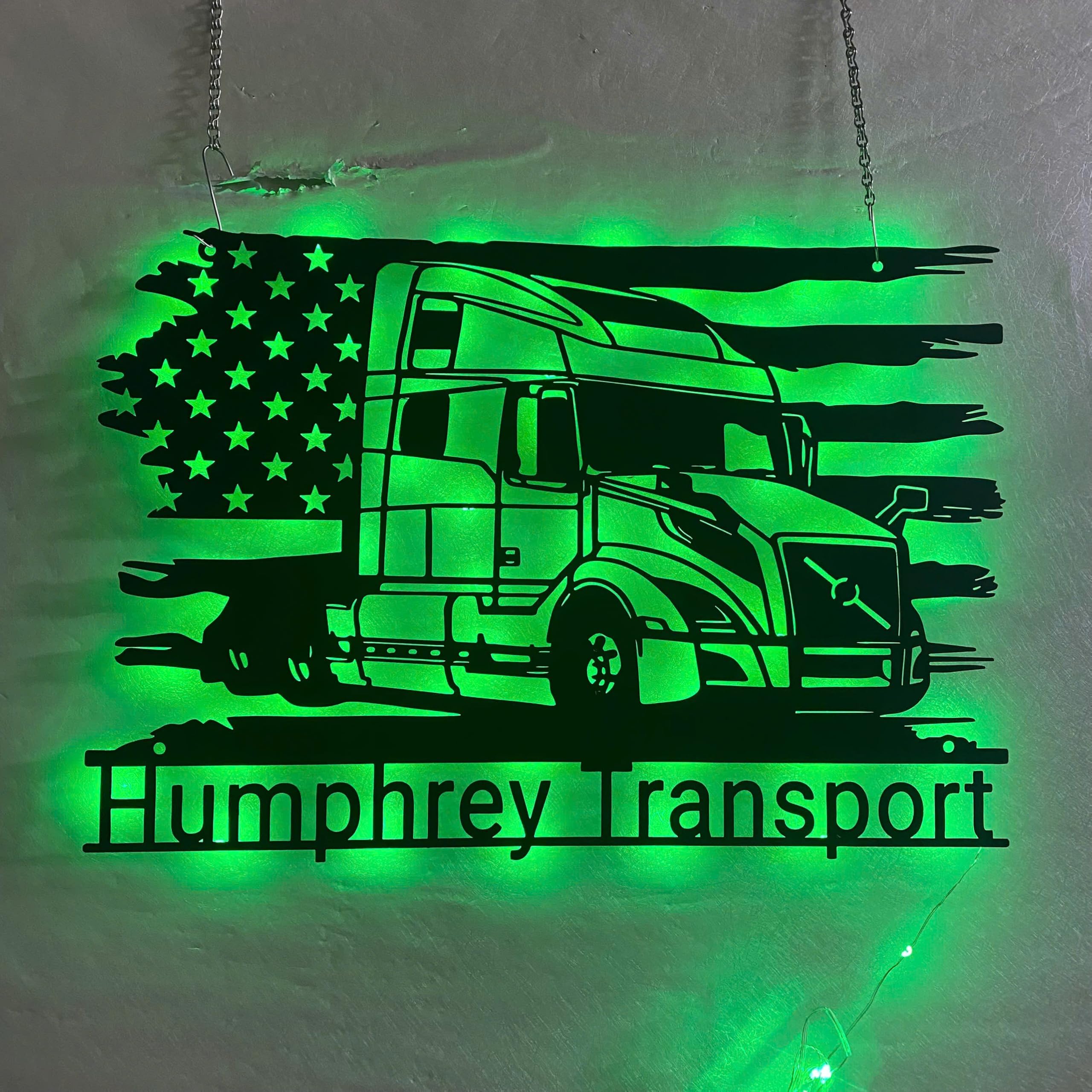 Custom Name Sign with LED light 16 colors-Custom US Semi Truck Driver Metal Wall Art LED Light Personalized Trucker Name Sign Home Decor 18 Wheeler Decoration Big Rig Dad Christmas