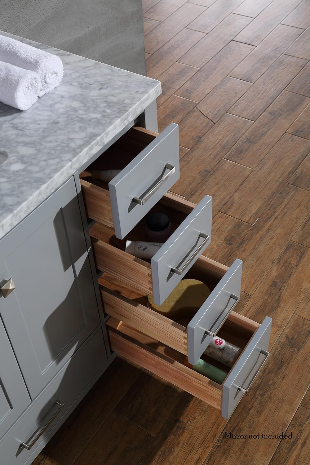 ARIEL Cambridge A037SLCWRVOGRY 37" Inch Single Left Offset Rectangular Sink Solid Wood Grey Bathroom Vanity Cabinet with 1.5" Inch Edge White Carrara Marble Countertop and Backsplash