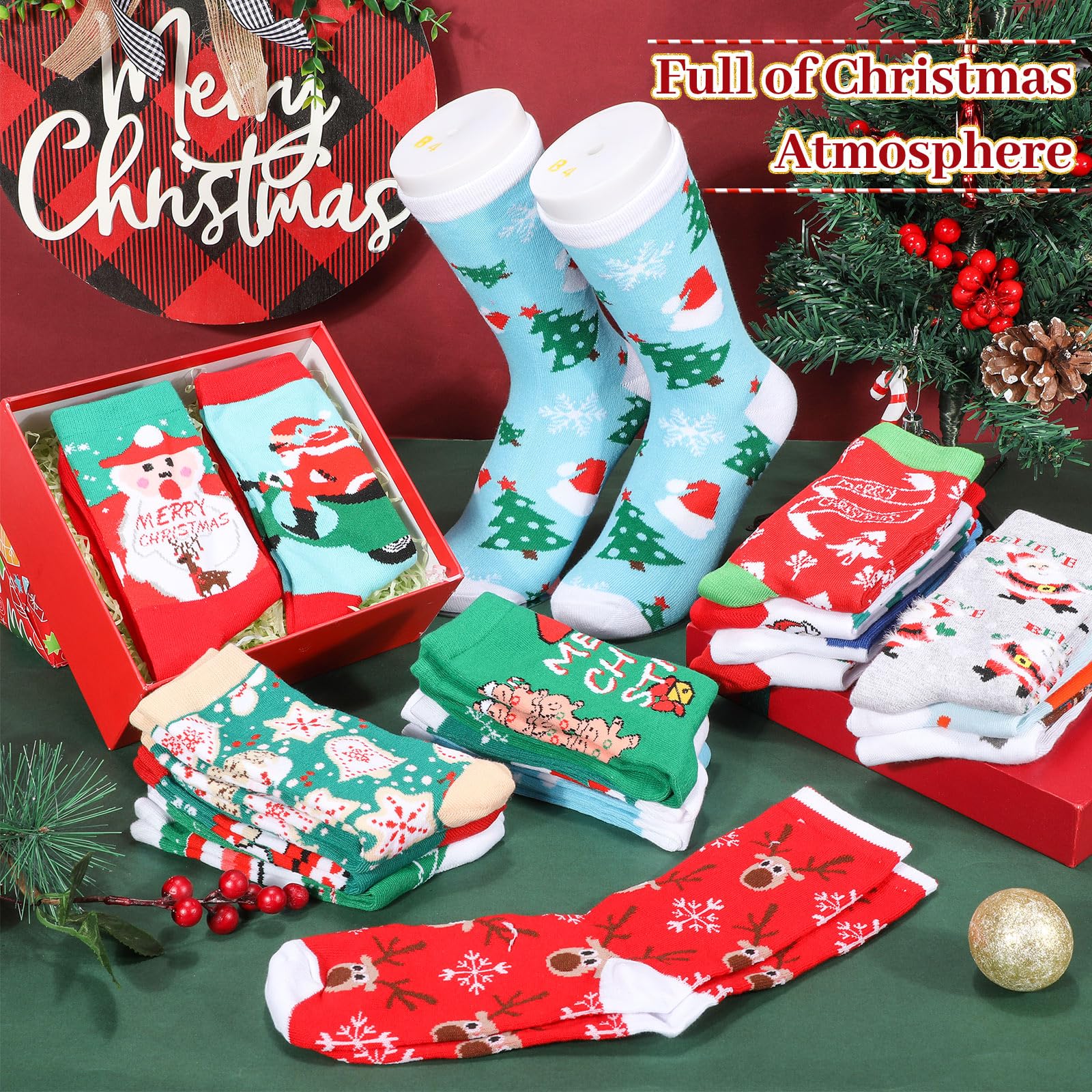 Handepo 36 paia di calzini natalizi alla rinfusa calzini natalizi in morbido cotone set di calzini natalizi caldi da donna divertenti calzini natalizi