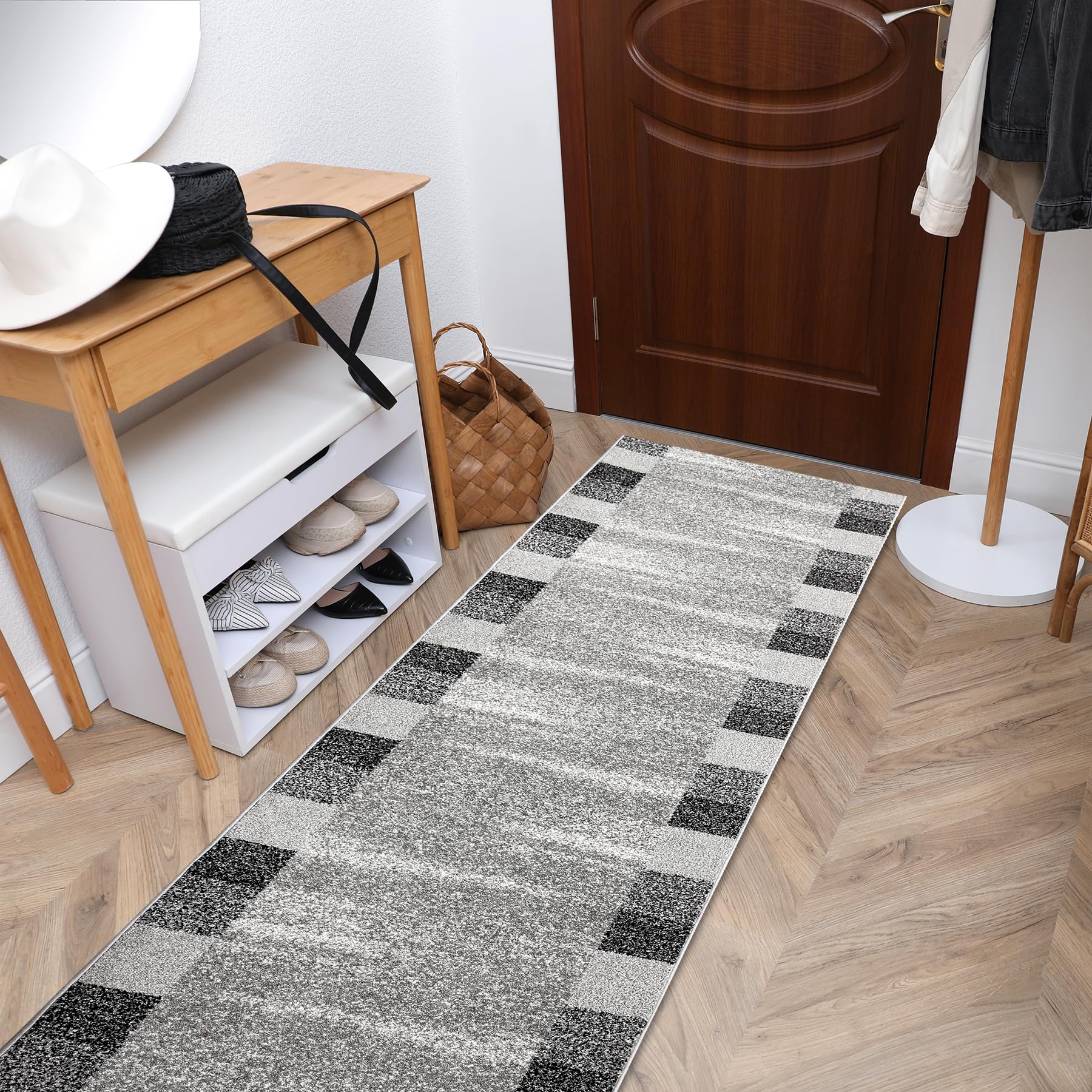 rugsx Tapis de Couloir Silver Etna Cadre, Sable, Tapis d'entrée, Tapis de Cuisine, Tapis de Couloir, Moderne, diverses Tailles, Gris 80x300 cm