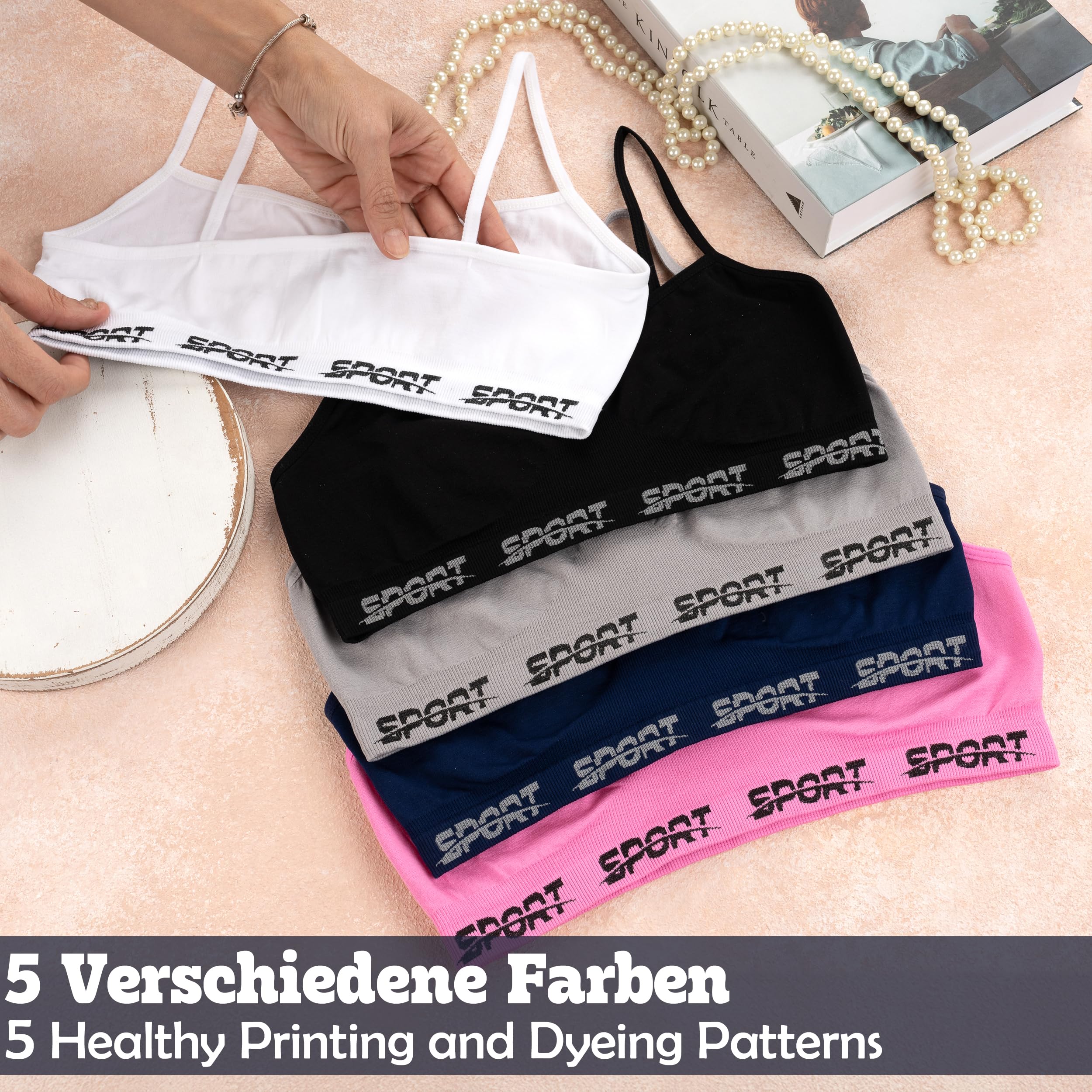LOREZA ® 5 Bustiers pour Filles en Microfibre Soutien-Gorge de Sport sous-vêtements avec Dos Croisé et Bretelles Spaghetti 10 à 16 Ans