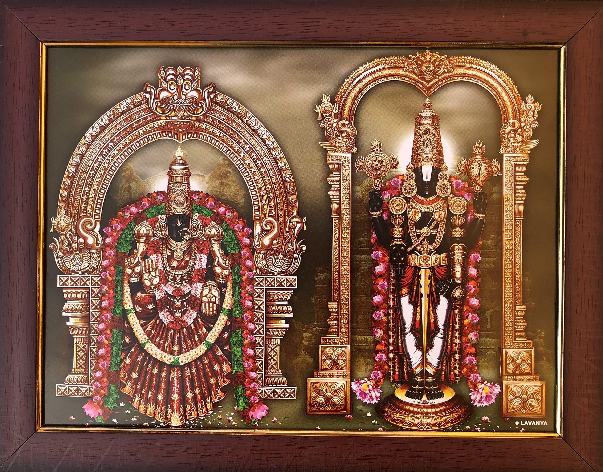 Garuda photos - Lord God Tirupati Balaji with Padmavati Photo Frame Tripathi Thirupathi Perumal Thayar Sri Venkateshwara Venkateswara Swamy Srinivasa Padmavathi pooja (Small (9x7 Inch))