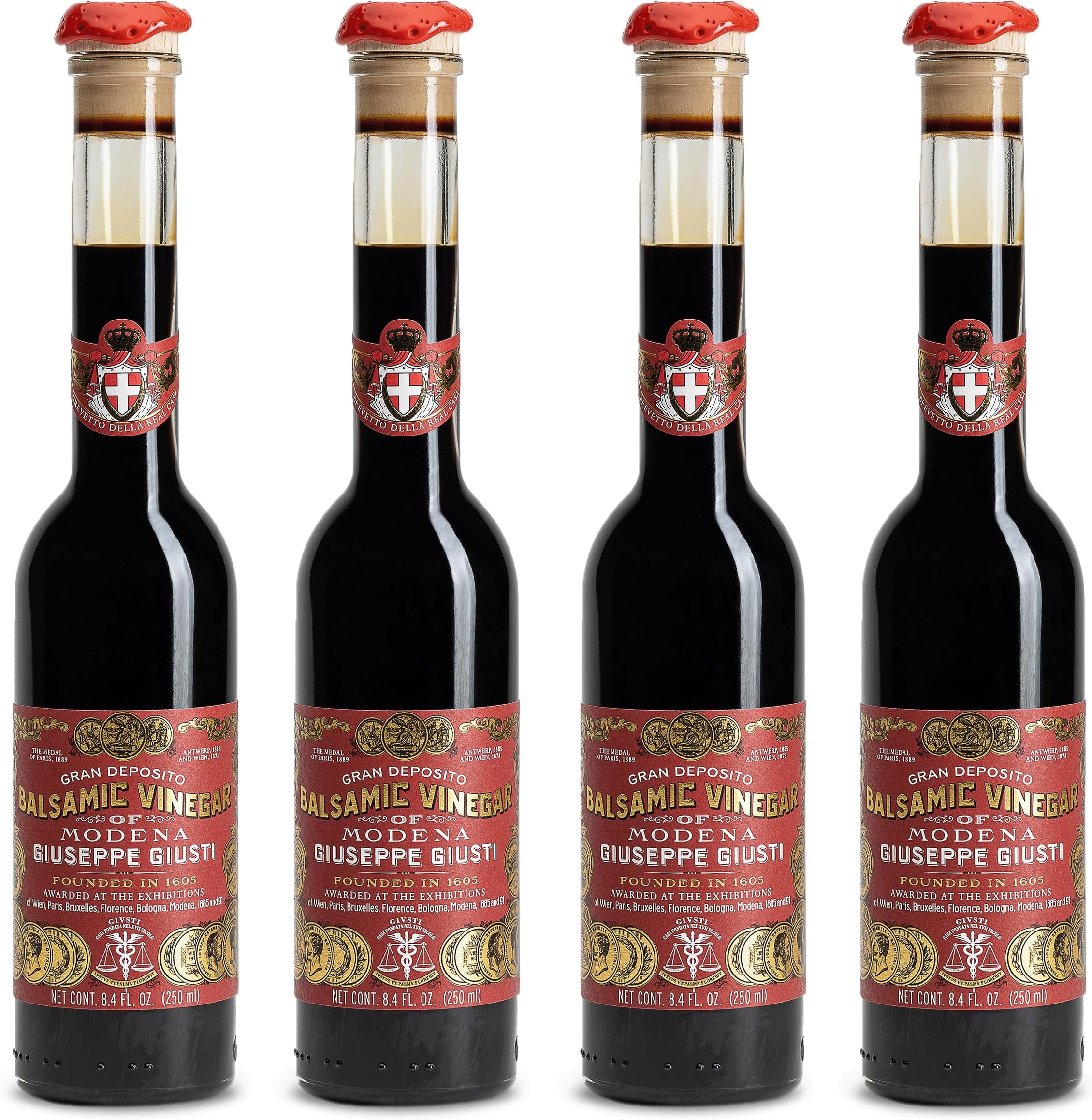 Balsamic Vinegar of Modena IGP – 3 Gold Medals Gran Deposito, Matured, Thick & Balanced Authentic Italian Gourmet Aceto Balsamico di Modena IGP, Made in Italy – 8.45 fl oz (250 ml) - Pack of 4