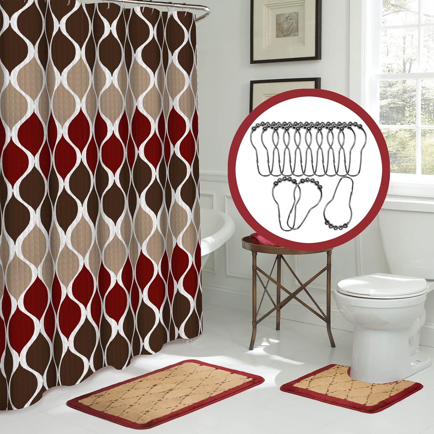 Creative Home Ideas 15-Piece Bathroom Shower Curtain Set, 72″x72 ...