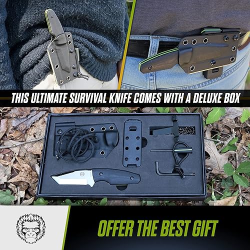 Miniatura 6 de Cuchillo de supervivencia  Cuchillo de cuello Bushcraft para hombre, juego de regalo de hoja fija ambidiestro Kydex y varilla ferro  Hoja EDC D2 de