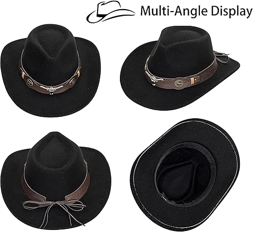 Vista 6 de Sombrero de vaquero occidental para hombres y mujeres, sombrero clásico enrollable con cinturón con hebilla (tamaño mediano)