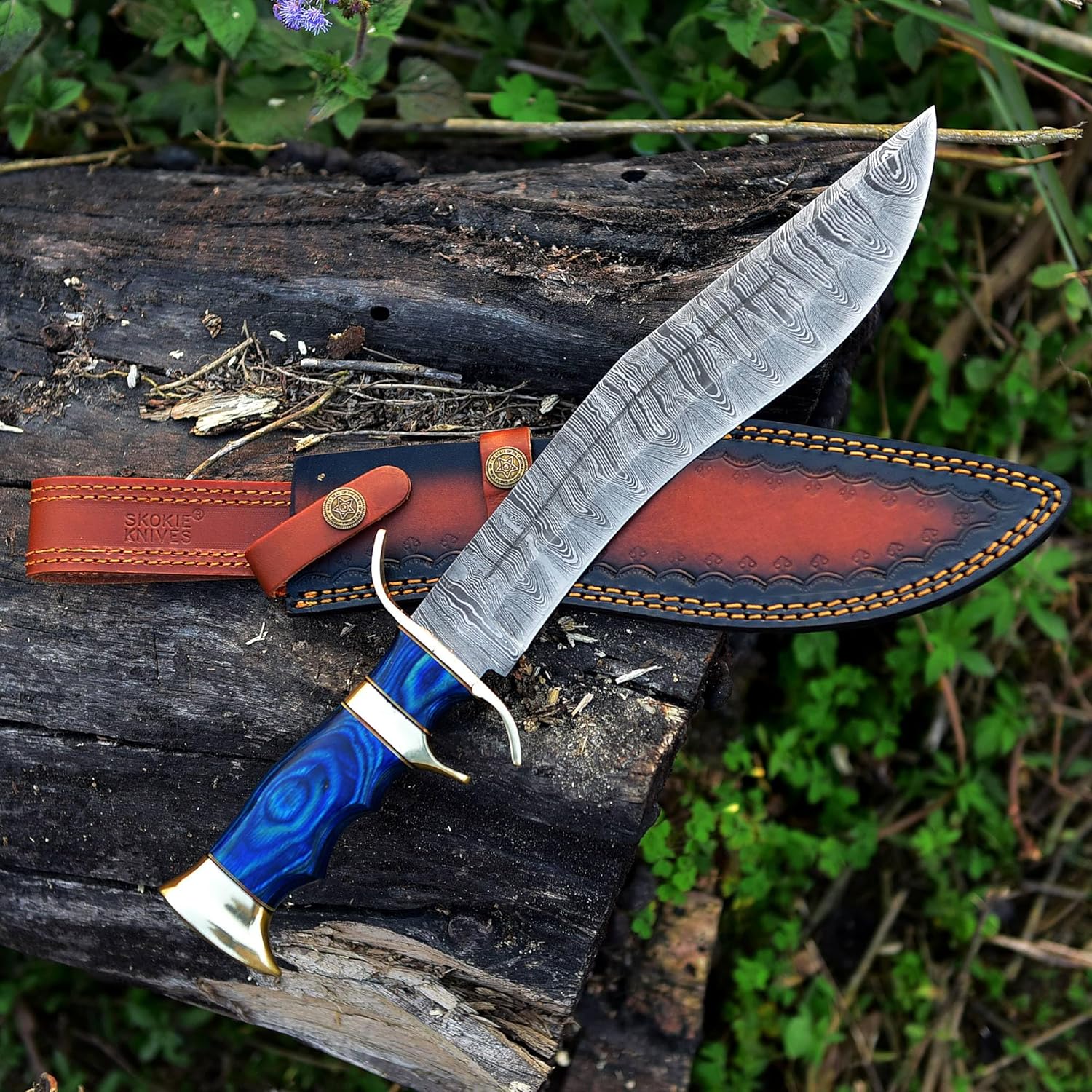 Damascus Steel Bushcraft | Damascus Knife | Survival Knife for Camping, Fishing | Perfect Knives for Men | Bowie Knife Made In USA | Kukri Machete | Hunting Knife With Sheath | 10 Inch Sharp Blade