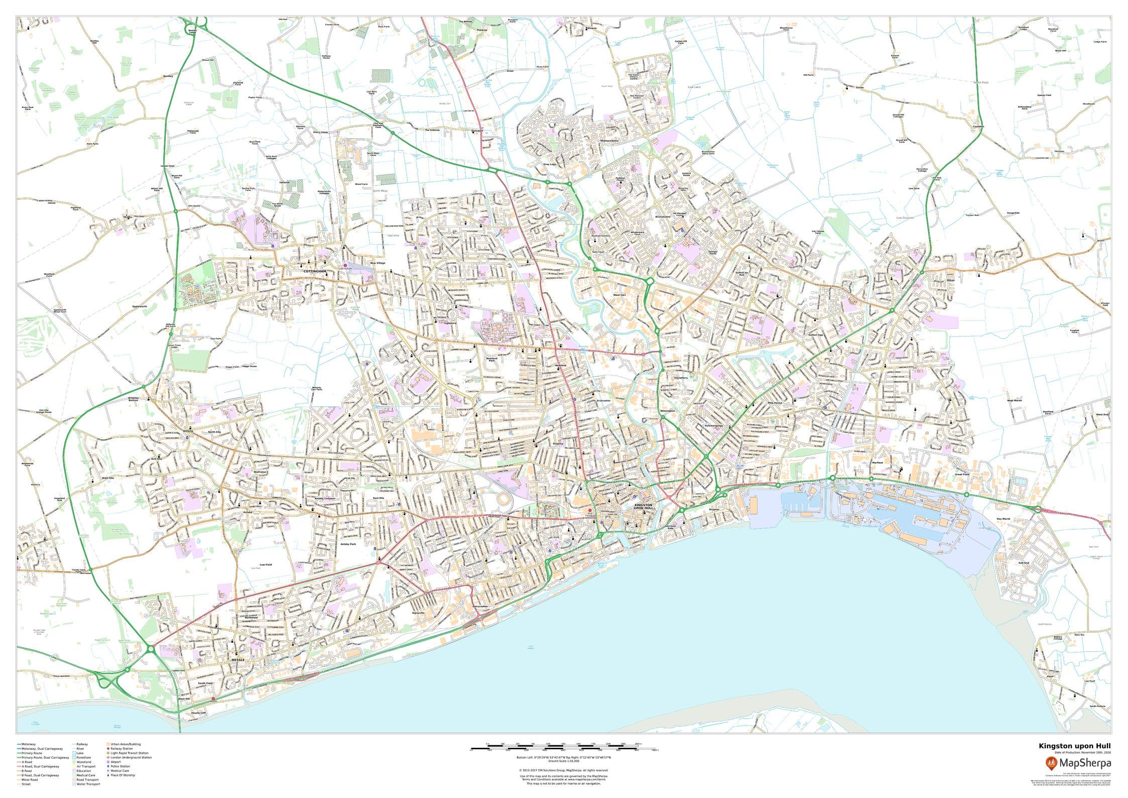 Kingston upon Hull - 47" x 33.25" Paper Wall Map