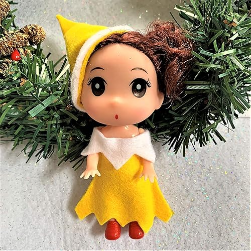Toddler Elf Doll for Christmas - Mini Holiday Kid Elves - Cute Full Body Real Elfs - Boy - Girl (Yellow wDark Pigtails)