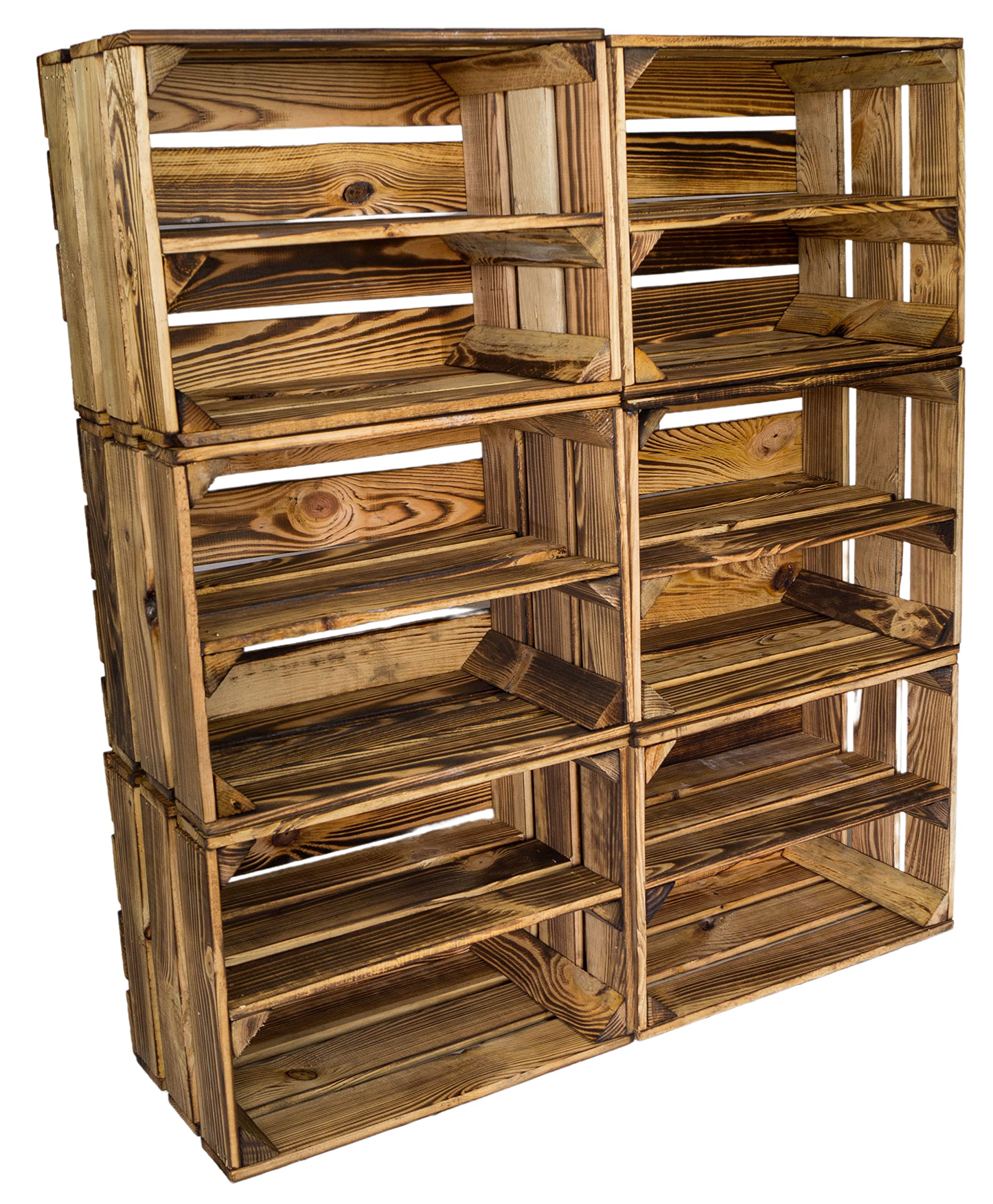 Zapatero flameado Bella Mini para niños con tabla intermedia de 40 x 30 x 25 cm / cajas de manzanas, cajas de vino, cajas de madera del antiguo país (6 x zapateros mini para niños)