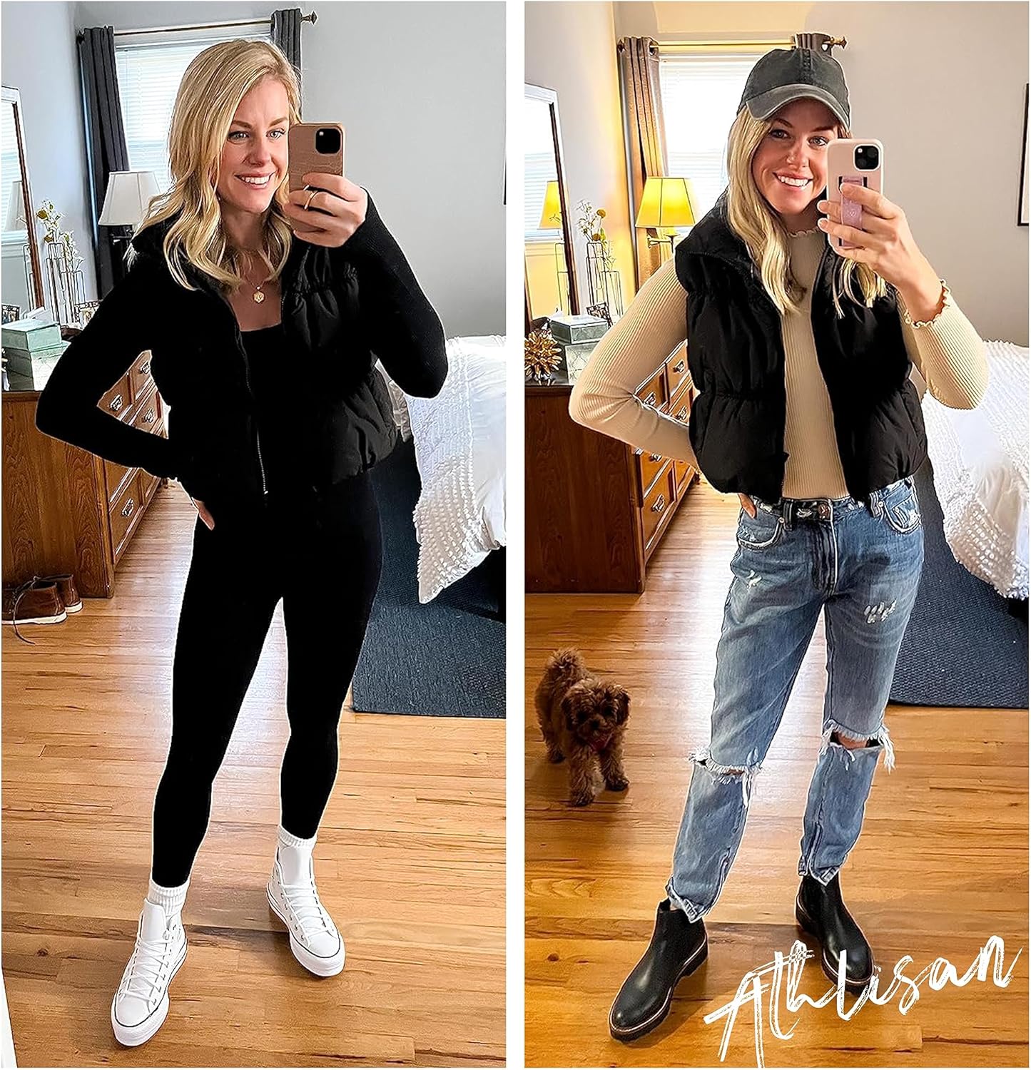 Athlisan Womens Cropped Puffer Vest Zip Up Stand Collar Lightweight Sleeveless Padded Gilet with Pockets - Image 2