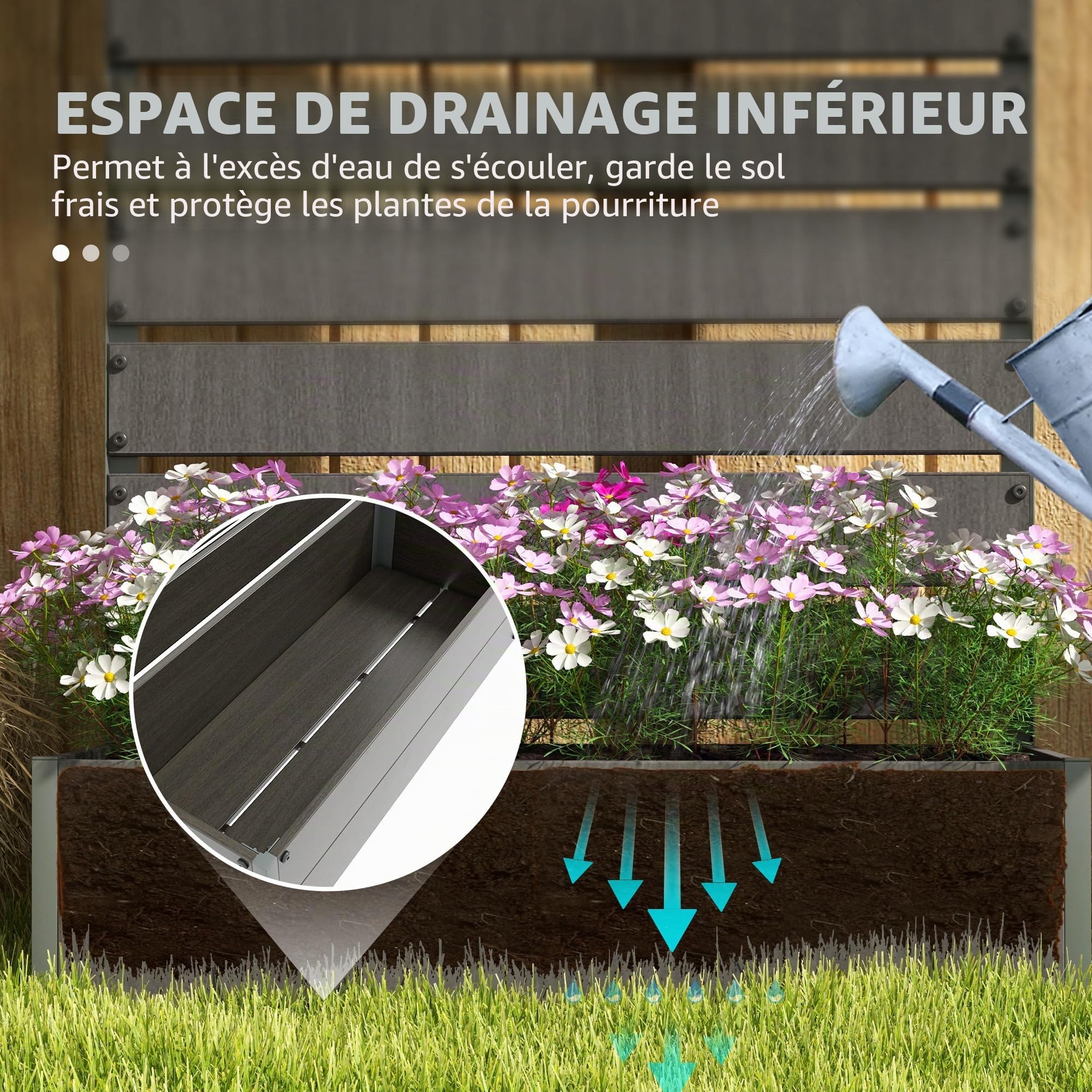Outsunny Jardinière de jardin avec treillis pour plantes grimpantes, vignes, fleurs, plate-bande surélevée autoportante pour jardin, extérieur, terrasse, jardinière avec espace de drainage, gris foncé