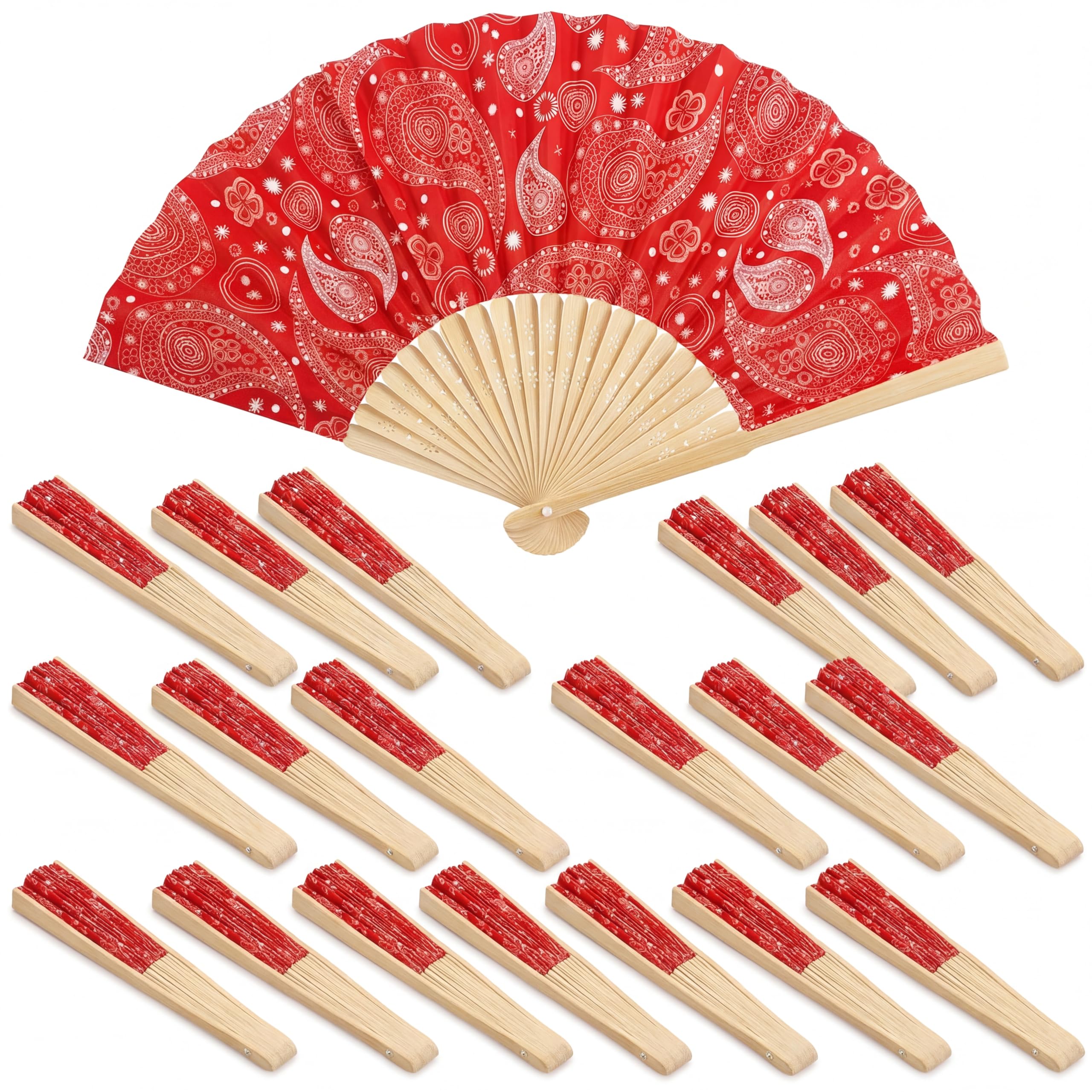 Photo 1 of Quzzil 24 Pcs Western Cowboy Party Paper Fans Wild West Cowboy Cowgirl Theme Decorations Red Bandana Paper Fans for Western Wedding Bandana Party Favors