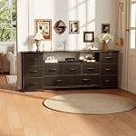 Vermess 63" W Dresser pour chambre avec station de recharge 11 Dressers à tiroirs & Poitrines de tiroirs TV Stand pour chambre à coucher pour 65 70 75 1 cm TV, Cadre métallique & Tiroirs en tissu, noir