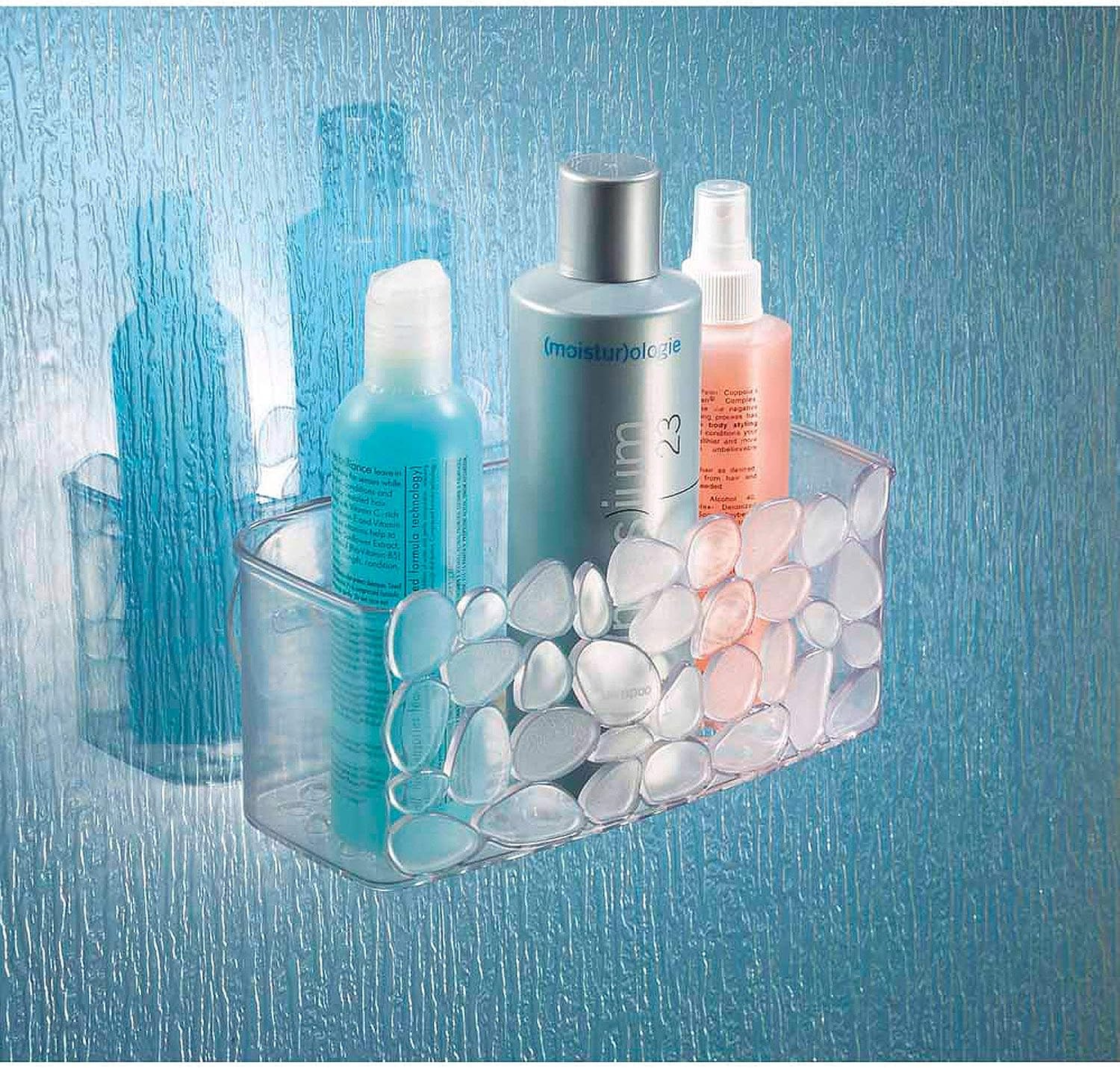 iDesign Pebblz Bath, Suction Bathroom Shower Caddy Basket for Shampoo, Conditioner, Soap - Clear