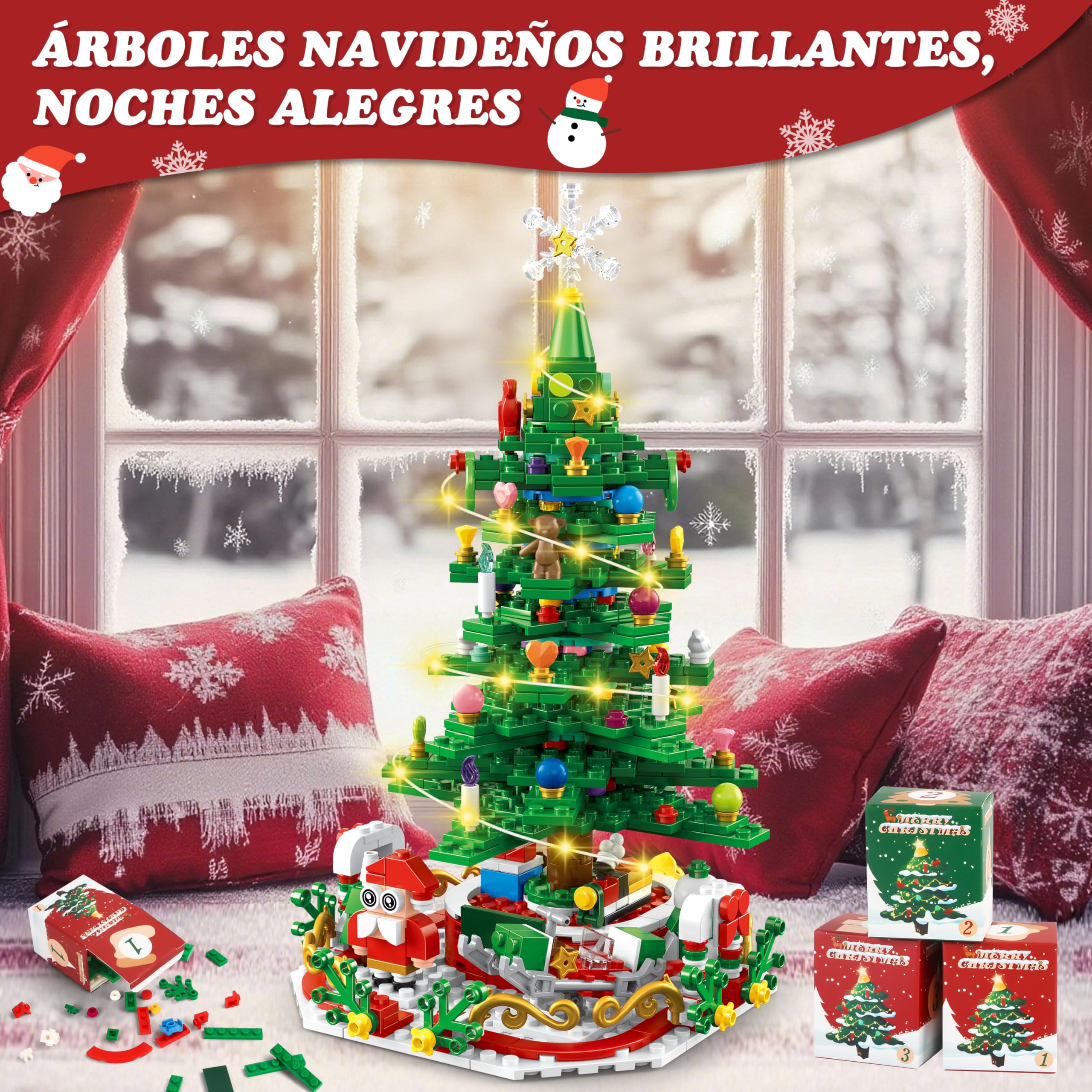 MOMOSTAR Calendario Adviento 2025, LED Bloques de Construcción con Árbol de Navidad 701 Piezas, Calendario Adviento Juguetes 24 in 1, Navidad Decoración Regalo para Niños Adultos partir de 6 años — view 3