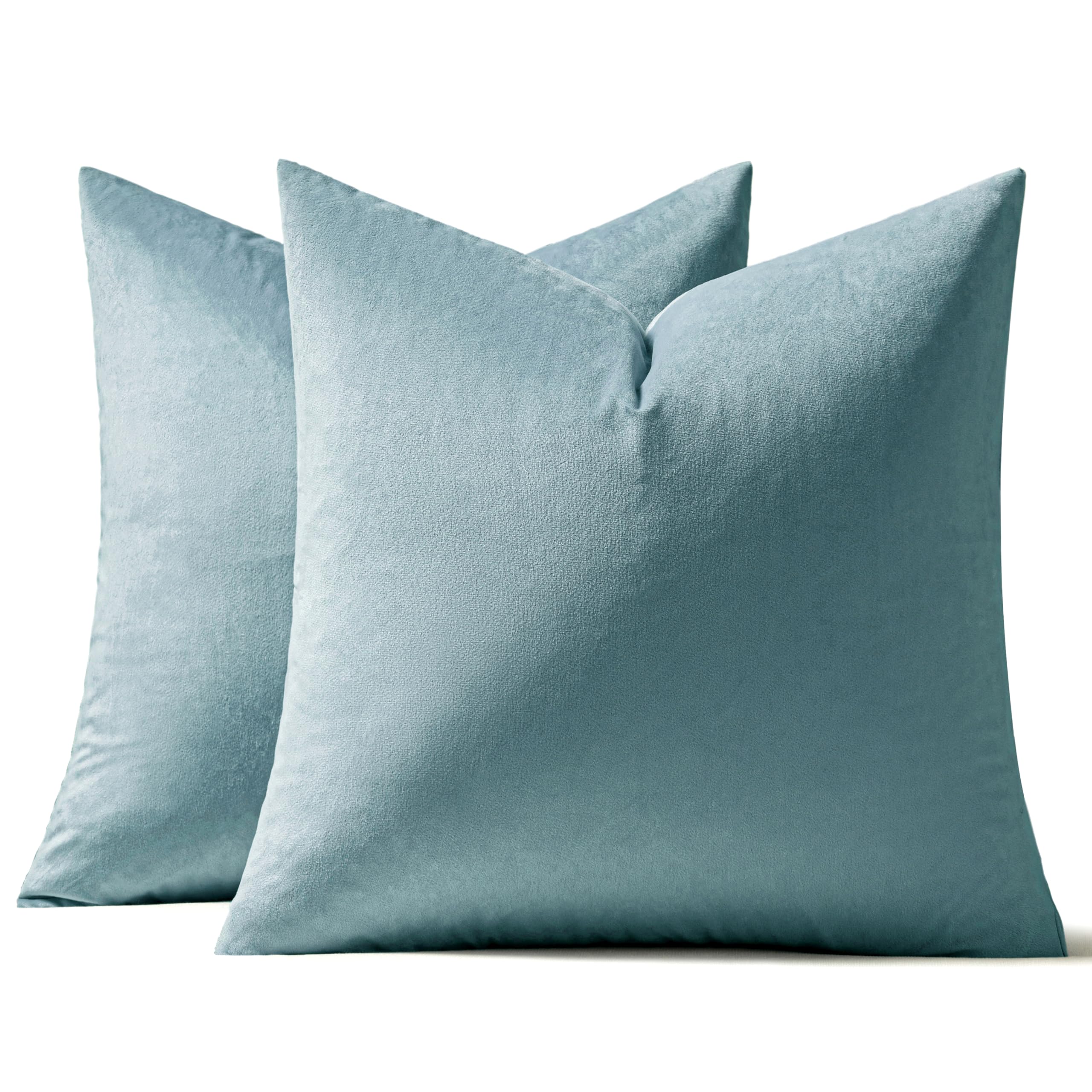 MIULEE Pack of 2 Velvet Pillow Covers Decorative Square Pillowcase Soft Solid Cushion Case for Sofa Bedroom Car 12 x 12 Inch Light Blue-image-27