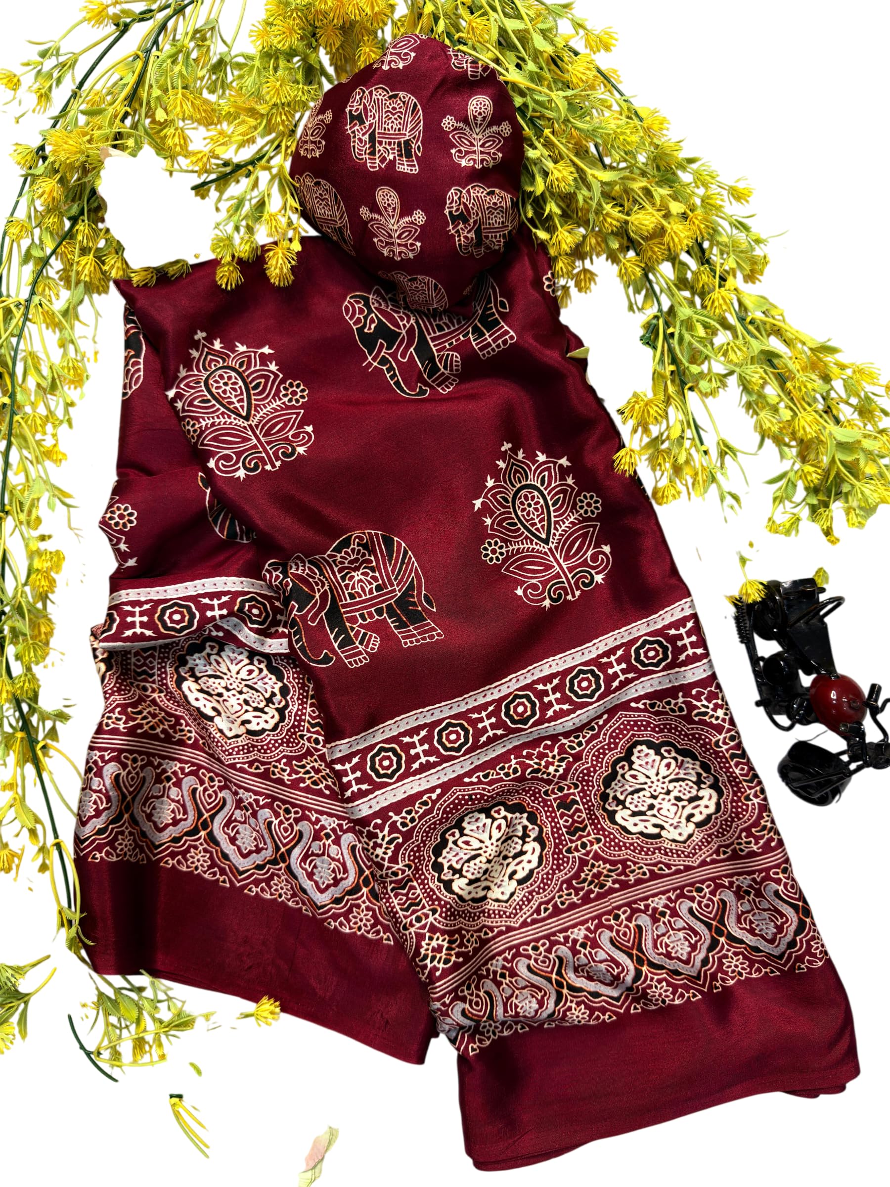 Modal Silk Saree Kalamkari Designer Beautiful Print All Over With Blouse Piece-image-30