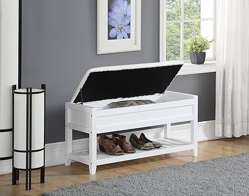 Miniatura 3 de Roundhill Furniture Rouen Clean - Banco de asiento blanco con almacenamiento de zapatos,