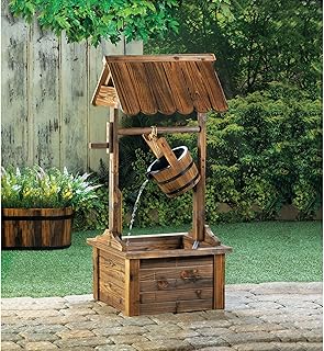 Wishing Well Water Fountains for Outside Patio Yard Decorative Wood Patio Outdoor Fountain with Adjustable Flow Submersibl...
