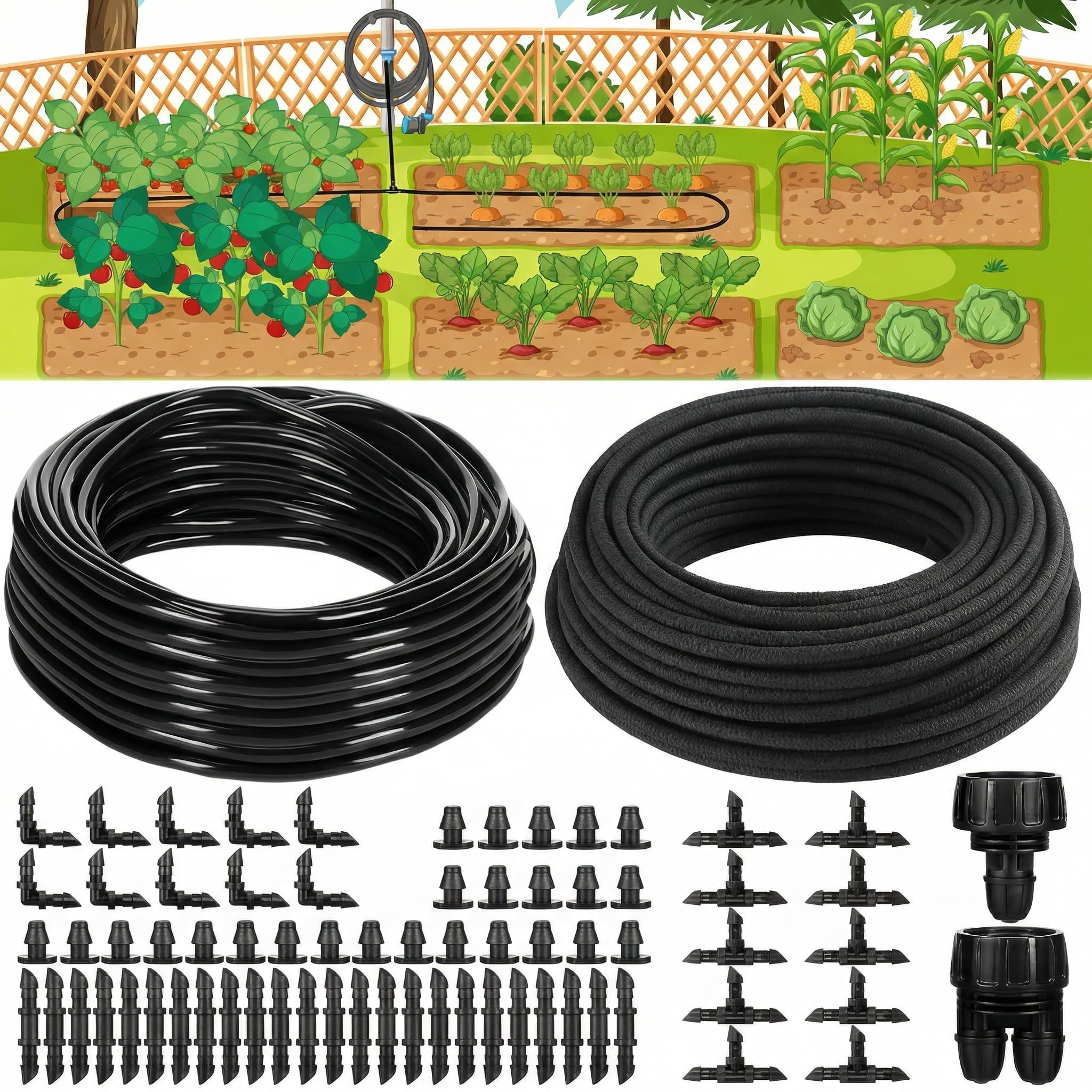Kit di irrigazione a goccia da 1/4 di pollice Tubo per irrigazione a goccia da 61 m 1/4 di pollice Tubo per irrigazione a goccia da 30,5 m con vari accessori Sistema di irrigazione a goccia