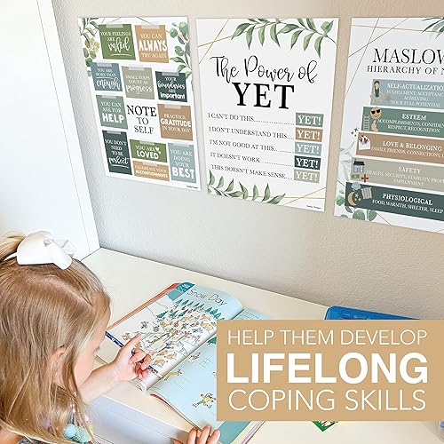 Miniatura 7 de Hadley Designs 9 pósteres de salud mental para el aula, 11 x 14 pulgadas, decoración de oficina de consejero escolar, póster de mentalidad de poder