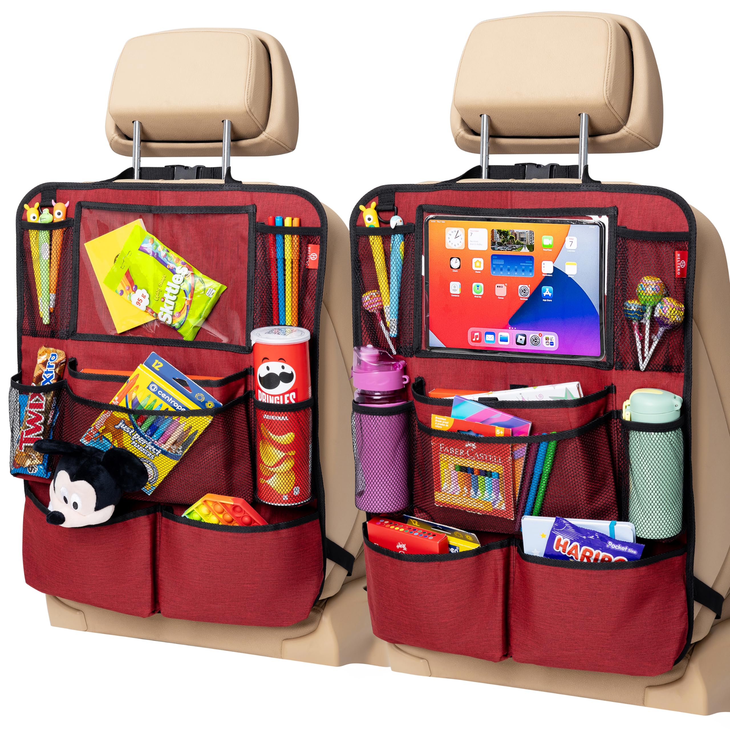 2 Organizer Per Sedili Auto Posteriori – Impermeabili Con Supporto Tablet E 9 Tasche – Grigio 41x61cm