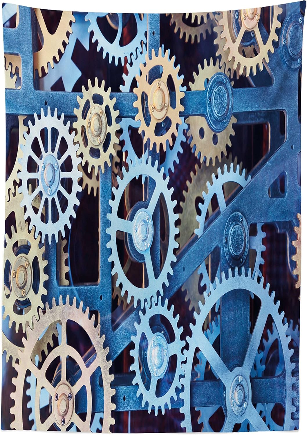 Ambesonne Clock Tablecloth, Technology Clock Gears Steel Cogwheels Pattern Mechanical Theme Design Print, Rectangular Table Cover for Dining Room Kitchen Decor, 52" X 70", Brown Blue 52" X 70" Brown Blue