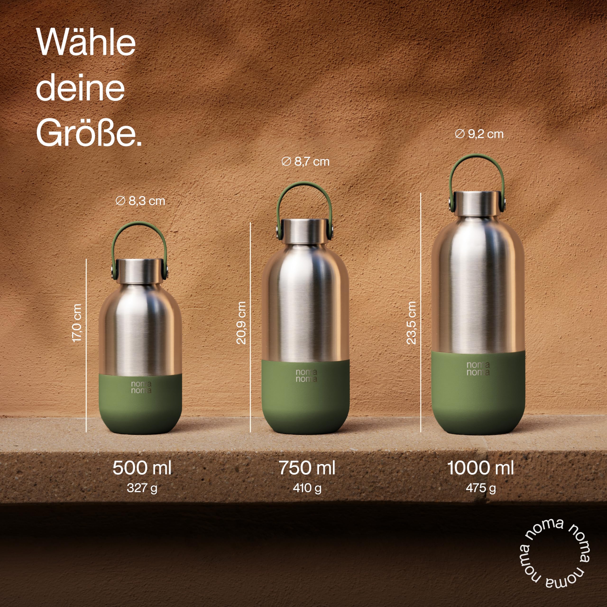 Trinkflasche Edelstahl Kohlensäure geeignet - Thermosflasche 1l, 750ml, 500ml - auslaufsicher, BPA-frei & klimaneutral (1l Smoothie Green)