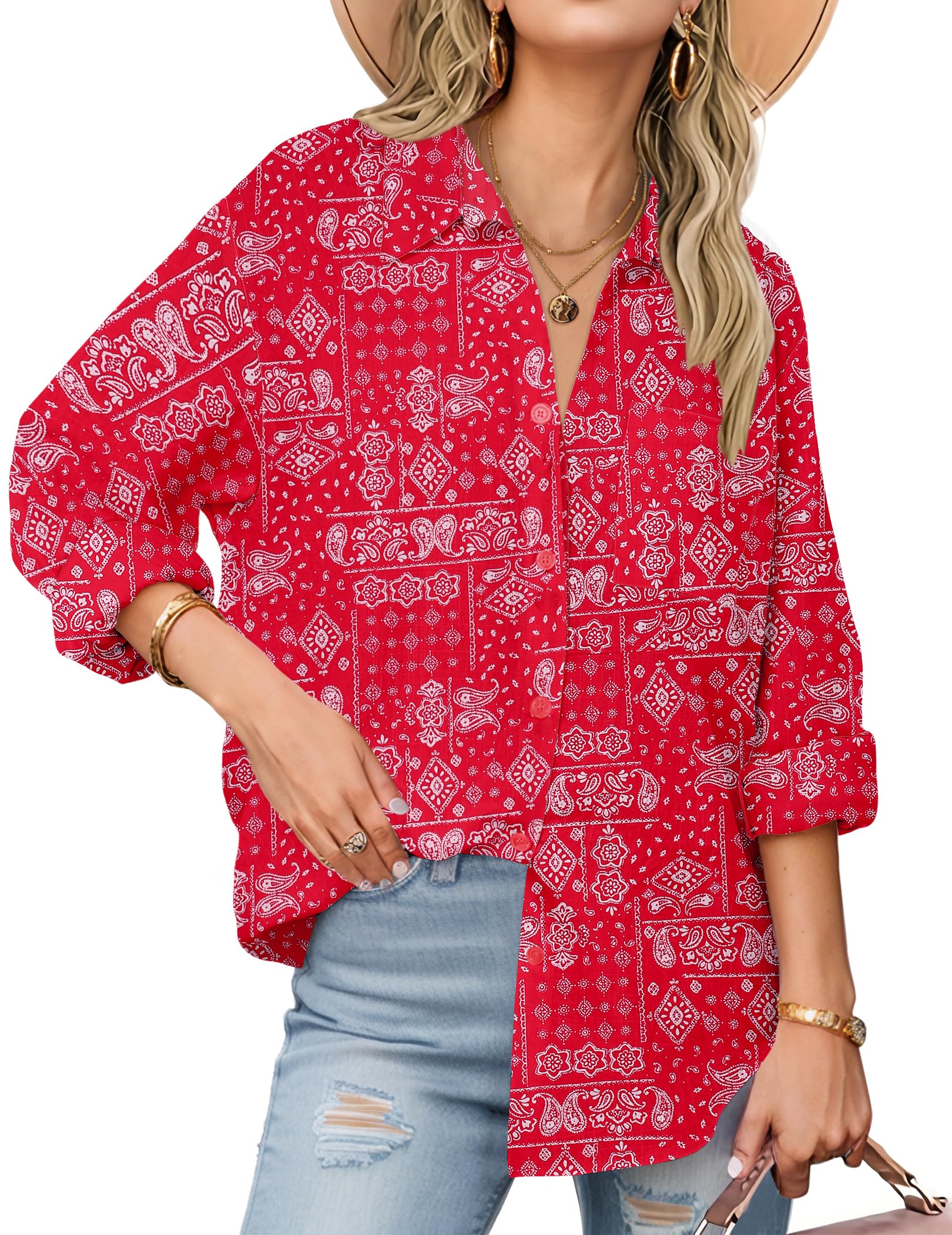 Zeagoo Linen Button Down Shirts for Women Long Sleeve Cotton Gauze Tops Casual Collared Blouses Loose Fit