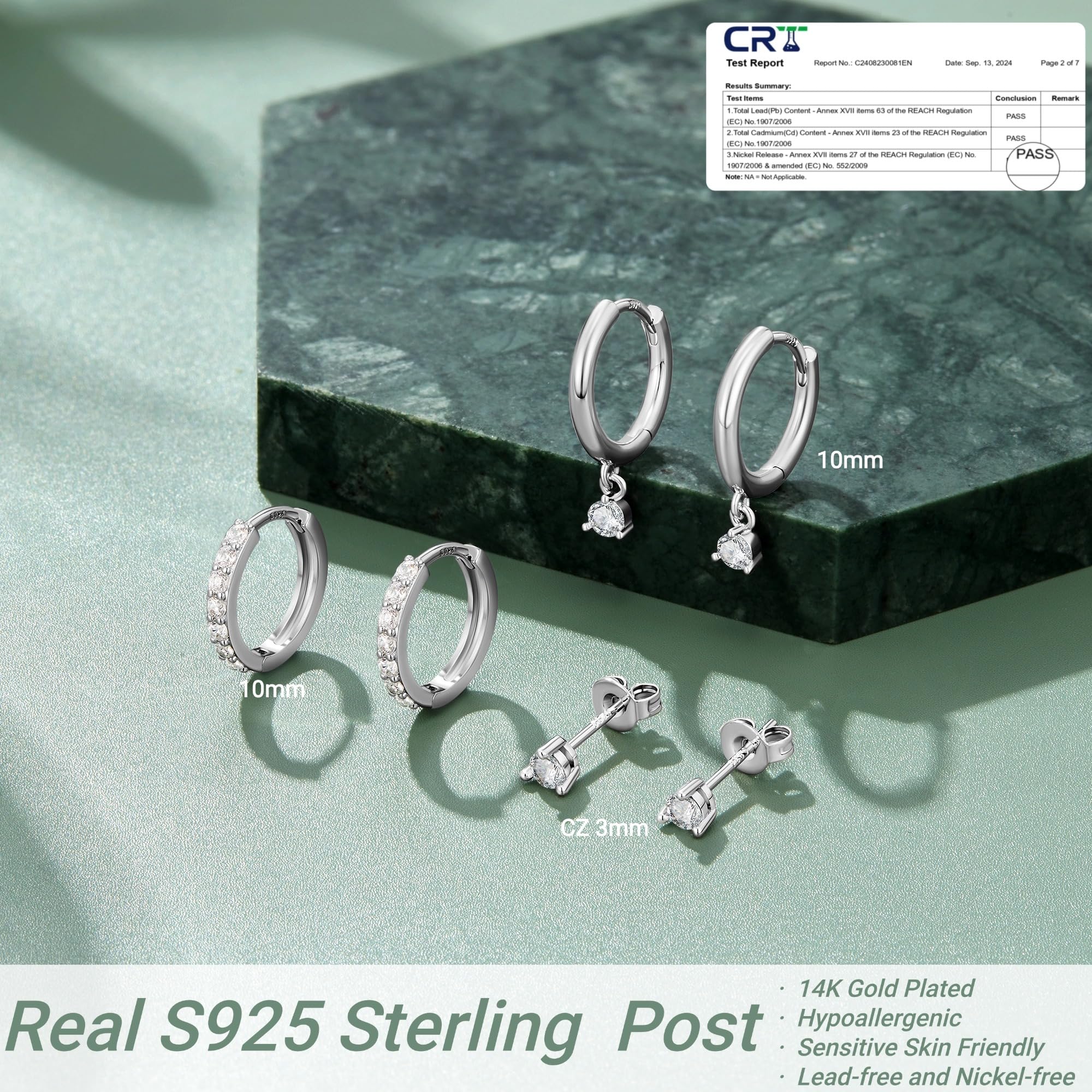 MACACHII Orecchini Donna Argento 925 Placcati Oro 14K - Orecchini a Lobo, Cerchio, Helix - Anallergici, Idee Regalo Gioielli per Piercing Multipli（Set 3 Paia）