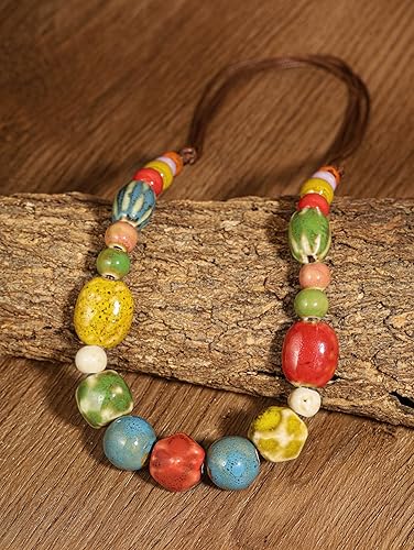 Miniatura 3 de MINACHI Hippie Boho - Collar de cuentas redondas de cerámica colorida, estilo bohemio, regalo de joyería para mujer
