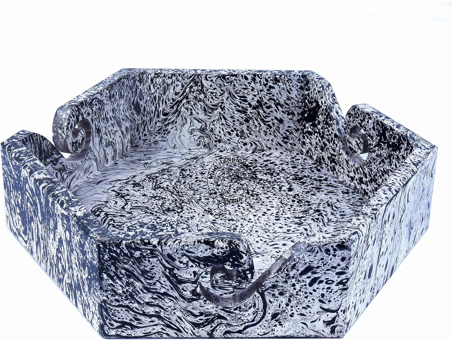 Hind Handicrafts Solid Dark Handmade Crafted Wooden Portable Antique Yarn Storage Bowl Tray - Holder for Knitting Crochet Hook Accessories - Multipurpose Organiser (Teak White, 10.5" x 11.5" x 2.5")