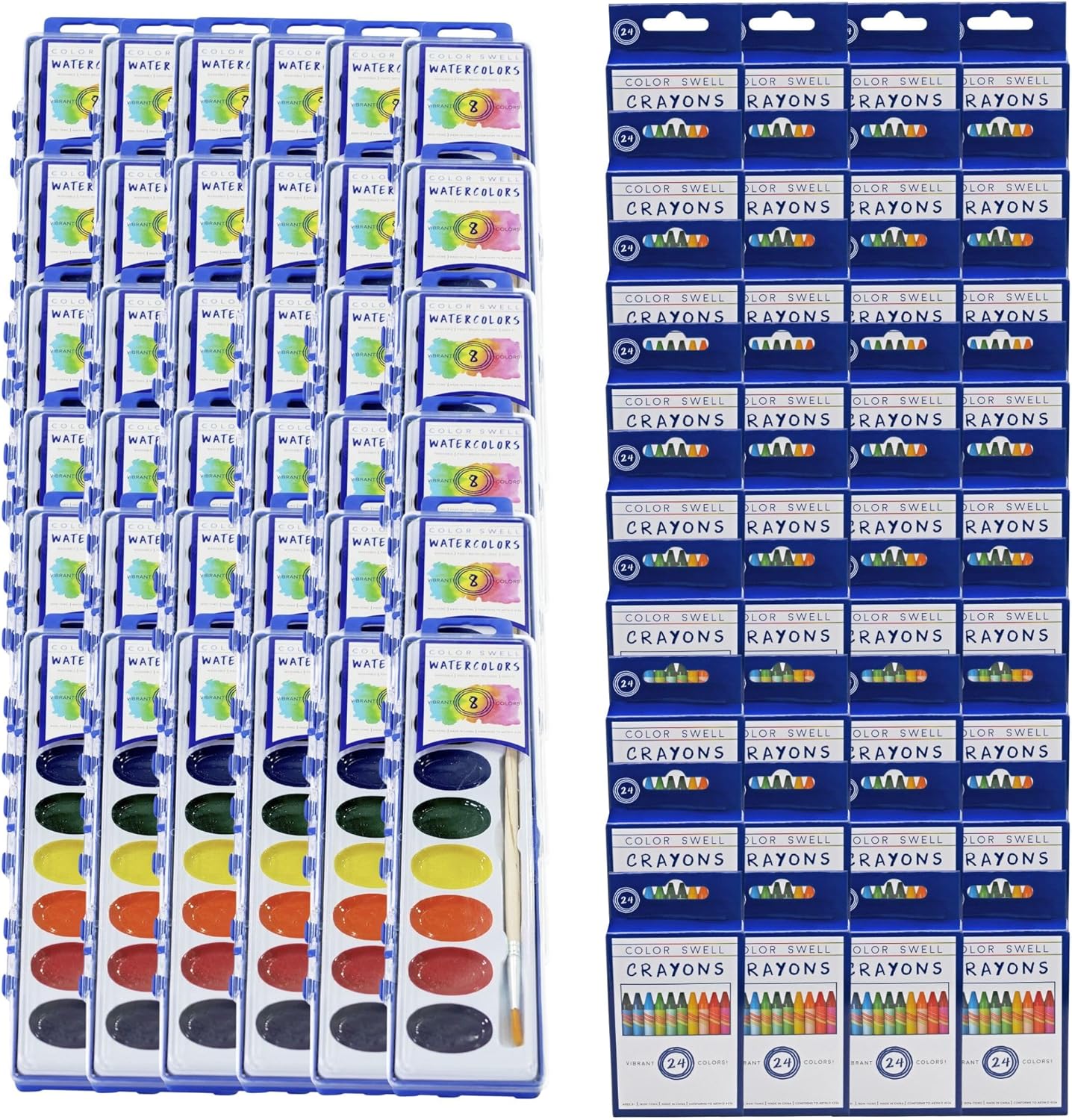 Color Swell Bulk Watercolors (36 Pack) and Bulk Crayons (864 Total)