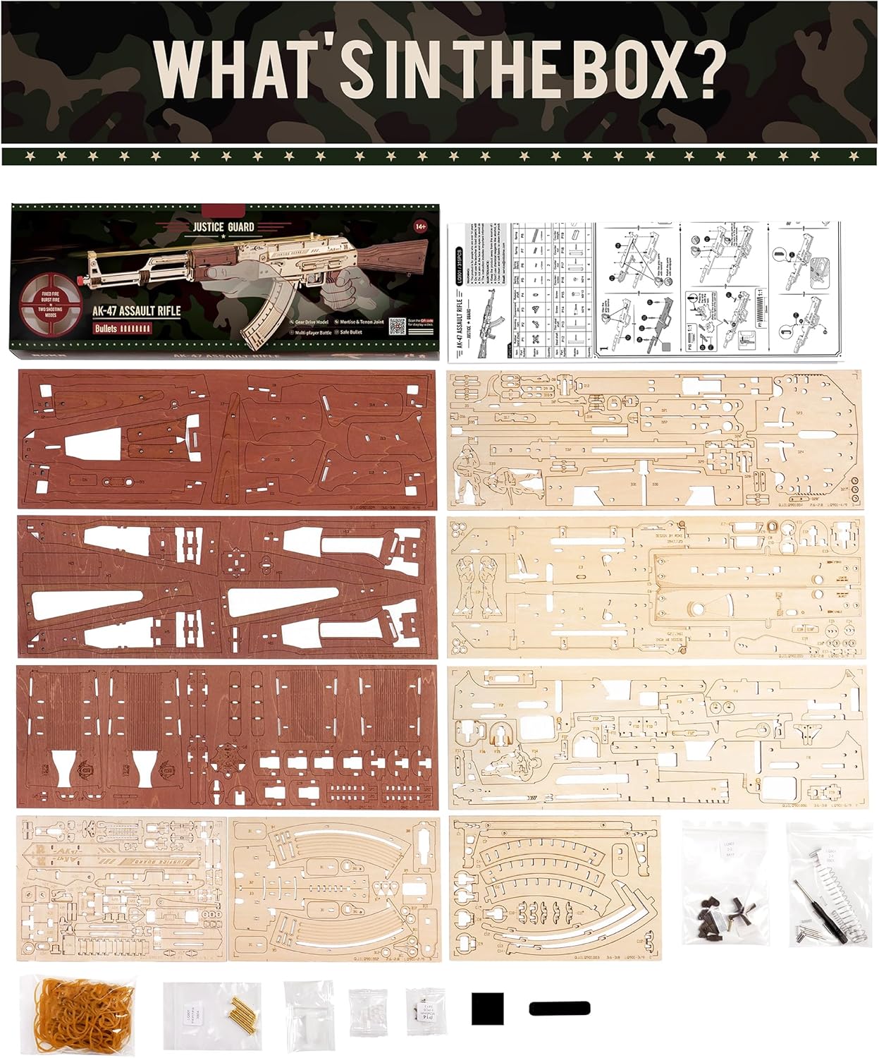 RoWood 3D Puzzles for Adults, Rubber Band Gun AK47 Model Kit, DIY Wooden Puzzles Wooden Model Building Kit Creative Toy Wooden Kits Assembly Puzzles, Gifts for Adults