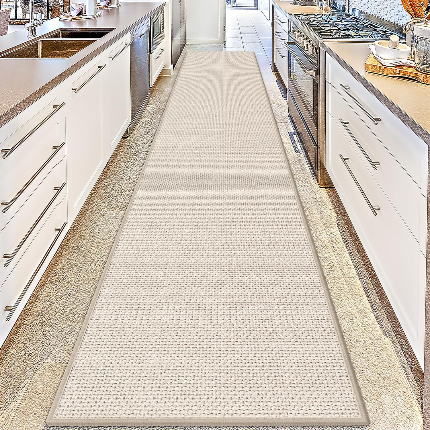 GOYLSER 15 ft Jute Running Rugs for Hallway, Kitchen Rug Runner Non Slip Washable Absorbent Hall Runner Rug, Beige Runner for Kitchen Floor Non Slip 2'4" x 15' (Rectangular) Beige