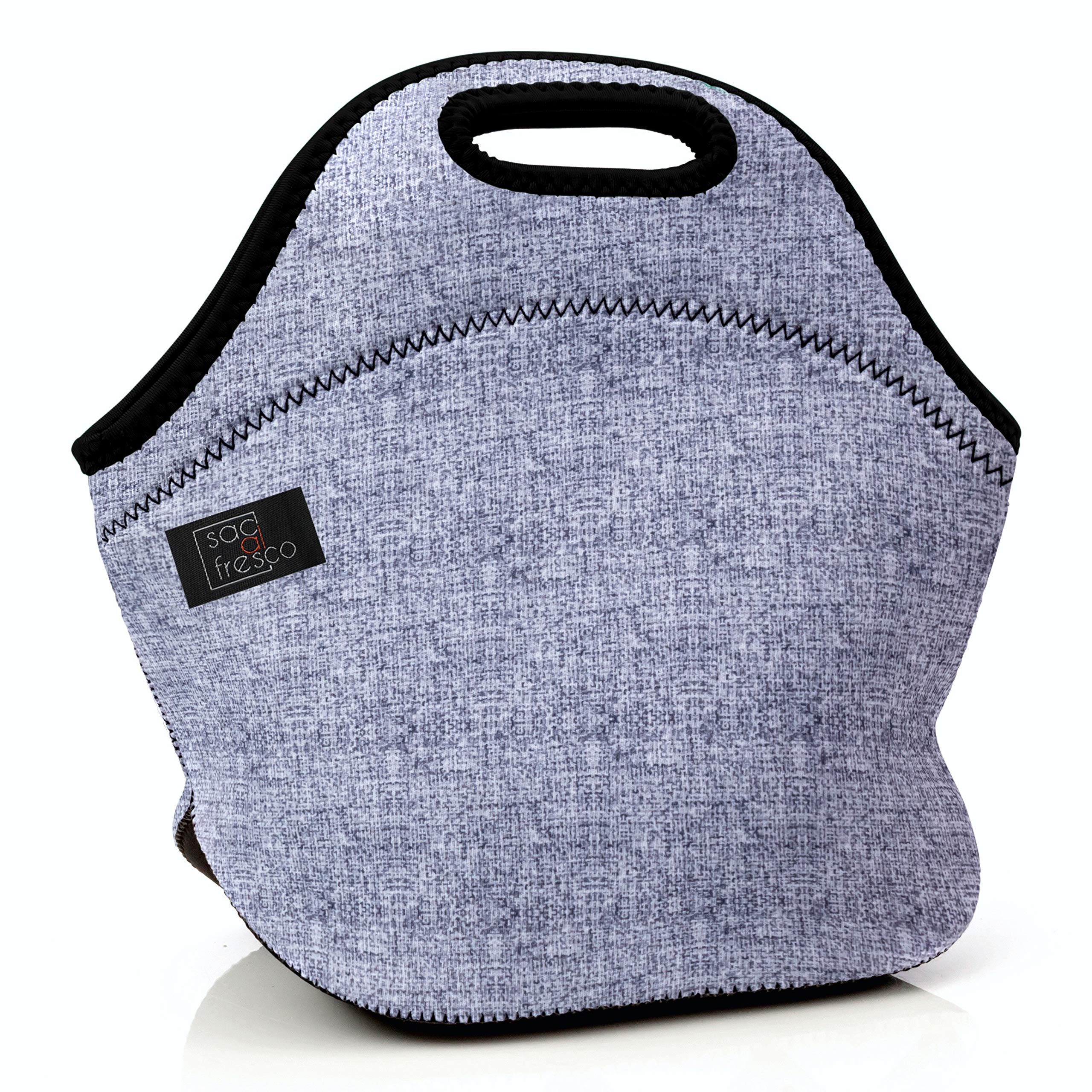 Sac al Fresco Deluxe Neoprene Insulated Lunch Bag Extra Thick Insulated Lunch Box With Heavy Duty Zipper Lunch Bag, Snacks, Baby Bottle Bag, Bottle Carrier Six Pack (Gray pattern)