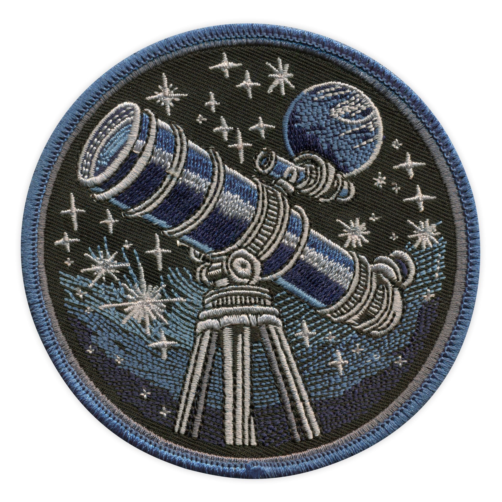 Set di 4 toppe ricamate con il telescopio e il cielo notturno, termoadesivo e termoadesivo