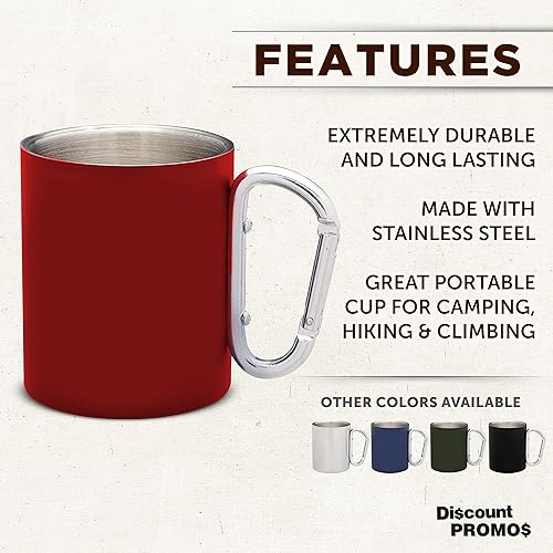 Miniatura 32 de Tazas personalizadas de acero inoxidable con asa de mosquetón, 10 onzas, juego de 10, paquete personalizado a granel, perfectas para café