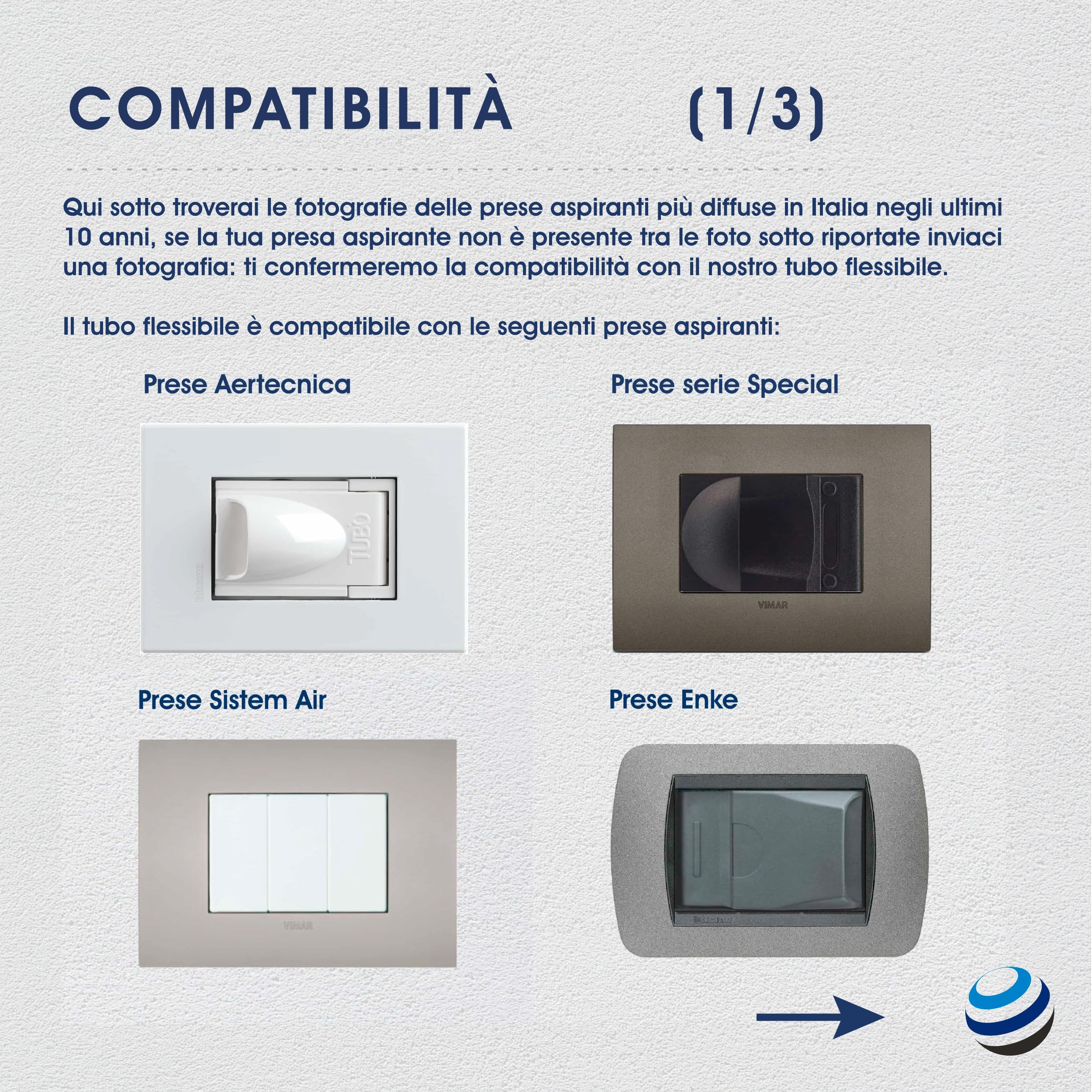 Set Tubo Flessibile e Kit Accessori per Aspirapolvere Centralizzato compatibile con Aertecnica Tubò, Sistem Air, Duovac, General D'Aspirazione GDA - Senza interruttore ON/OFF (12 metri)