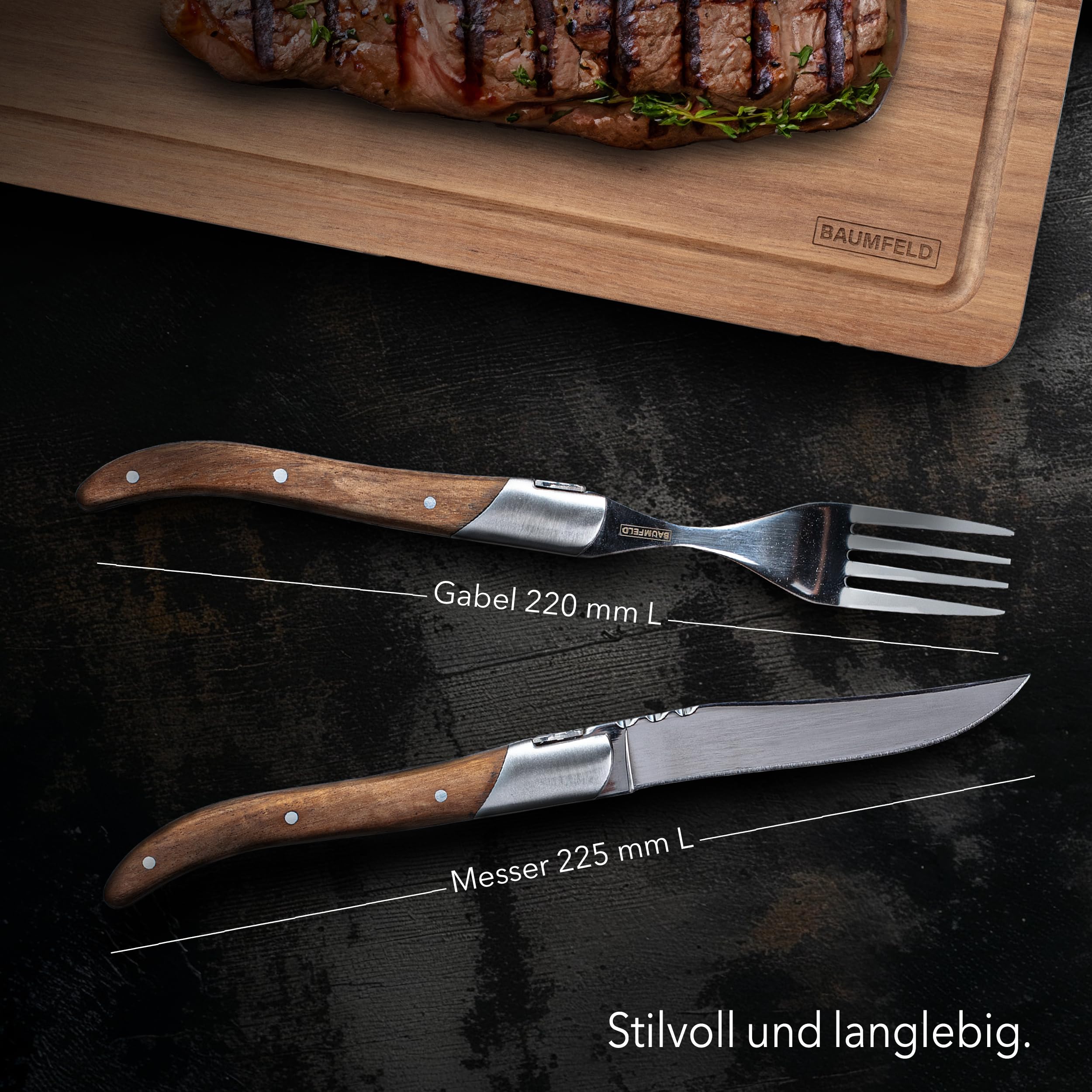 Steak- & Pizza-Messer-Set im Laguiole-Stil | Edelstahlklingen, ergonomisch, rostfrei, wählbar als 4-, 8- oder 12-teiliges Set (4, teilig)