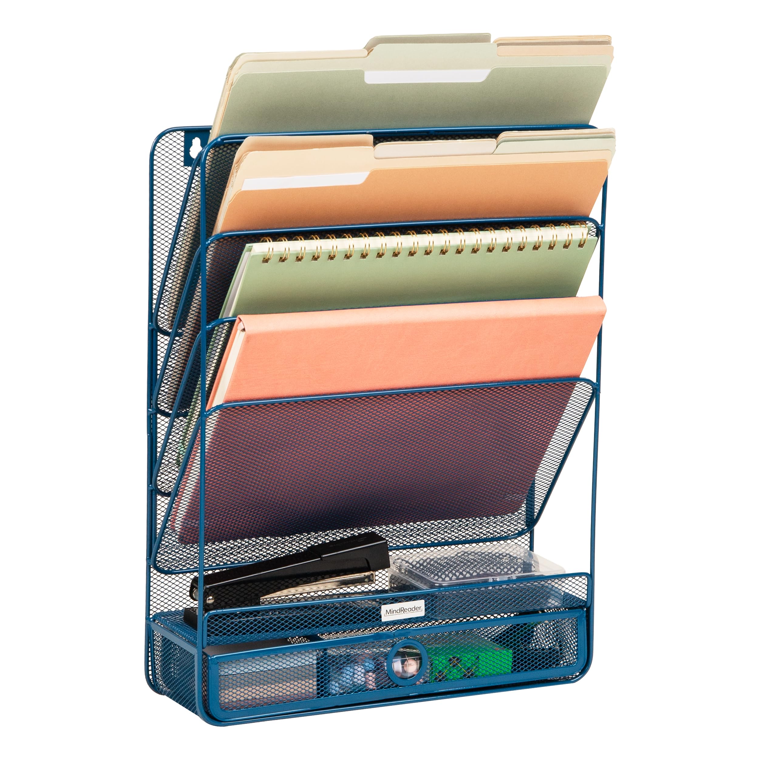 Mind Reader Organizer verticale a 4 livelli, organizer da scrivania, montaggio a parete, ufficio, rete metallica, 31,8 x 10,2 x 41,9 cm, turchese