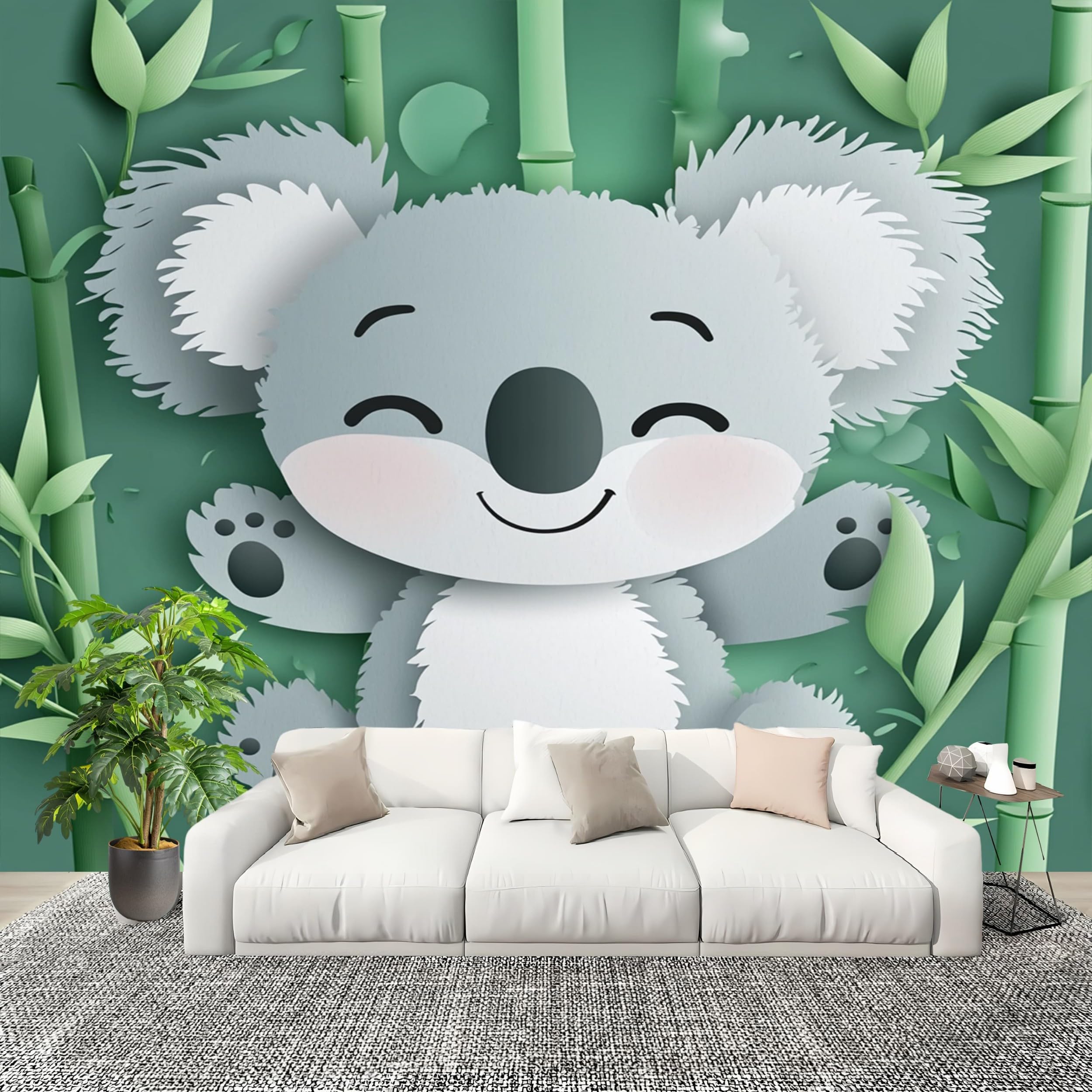 Papier peint panoramique koala mignon pour décorer une chambre d'enfant avec un poster mural vert