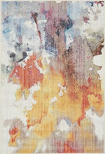 Miniatura 10 de Unique Loom Downtown Collection Alfombra abstracta, vibrante y pastel, alfombra ecléctica de área, 5' 0" x 8' 0", multicolor  marfil