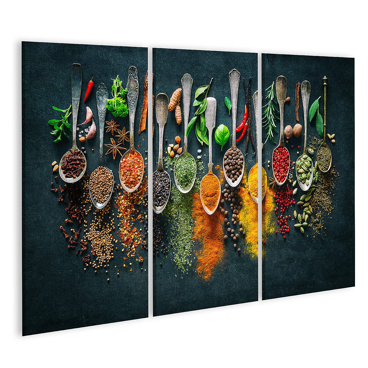 islandburner Tableau sur Toile Coloré Diverses Herbes Épices Cuisine Fond Sombre Cadre Affiche Poster Murale Tableaux