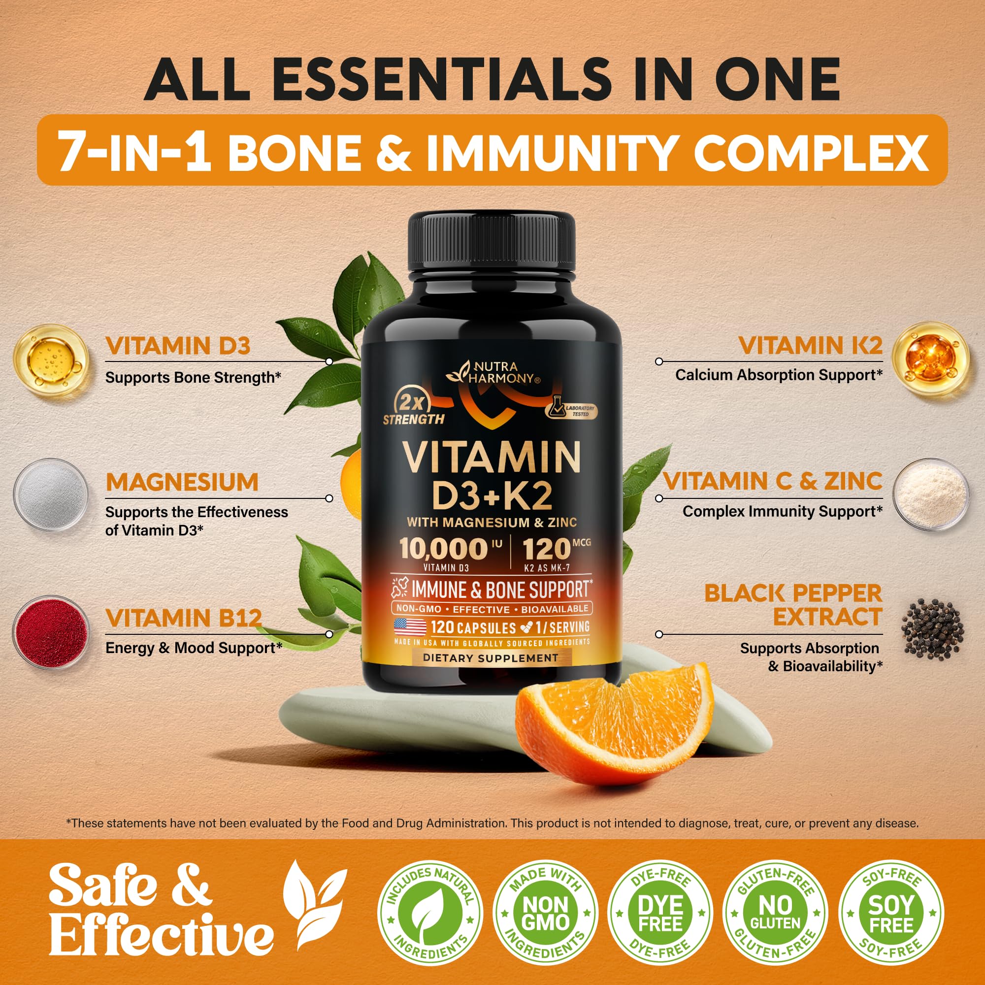 Vitamin D3 K2 - Vitamin D3 10000 iu & K2 as MK-7 120 mcg Complex - 120 Caps — Amazon image 5