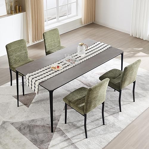 Miniatura 9 de Juego de 3 sillas de comedor modernas tapizadas de terciopelo sin brazos con patas de metal, pies ajustables para comedor y cocina (verde, 3 piezas)