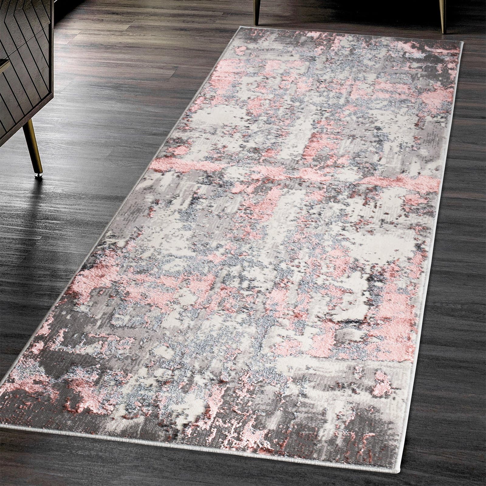 renoazul® Washable Non Shed Jute Backing Carpet, 60 x 220 cm, 2 ft x 7 ft 3 in, Abstract Pink, Soft Pile Turkish Door Rugs for Hallway, Stair, Corridor, and Narrow Entrance — image 1