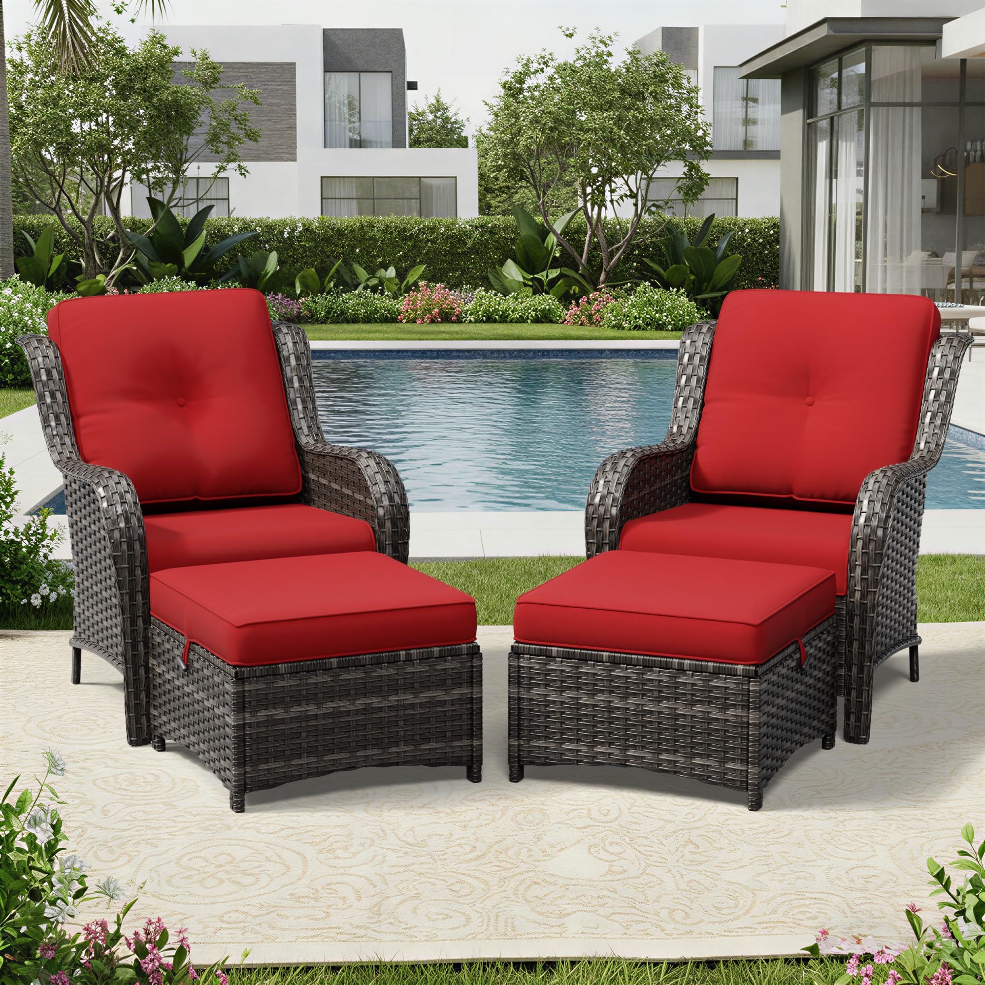 Joyside 4 Piece Wicker Patio Furniture Set, Rattan Patio Chairs with High Back, Deep Seating, Wide Armrest, Thickened Cushions, Outdoor Furniture for Deck, Porch Use