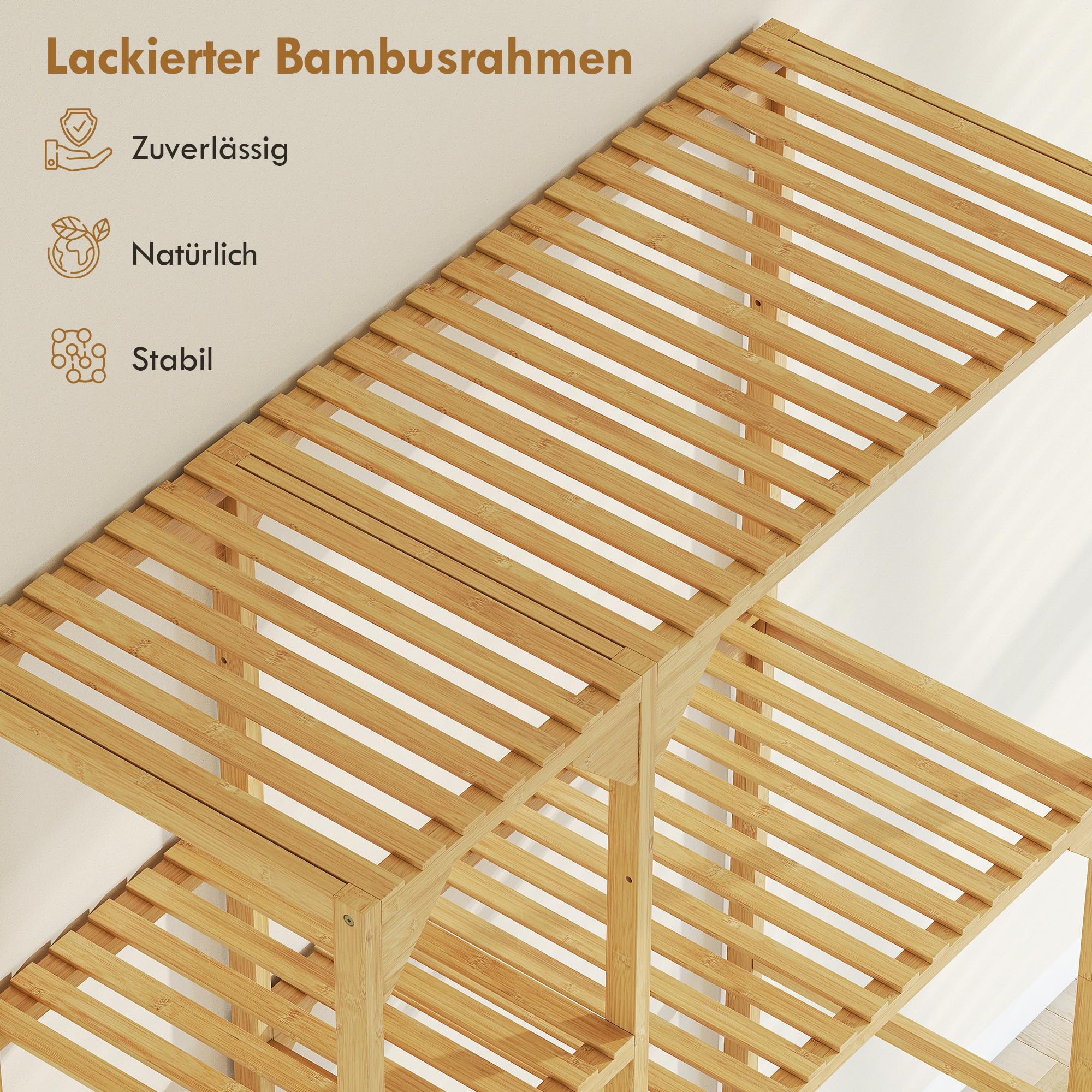 HOMCOM Waschmaschinenregal mit 7 Ebenen, Umkehrbaren Ablagen, Bambus Natur